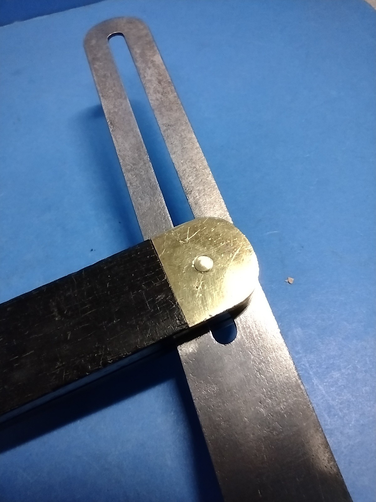 VINTAGE Sliding T Bevel, 10″ Long Blade, Nice Brass & BLACK Wood Handle