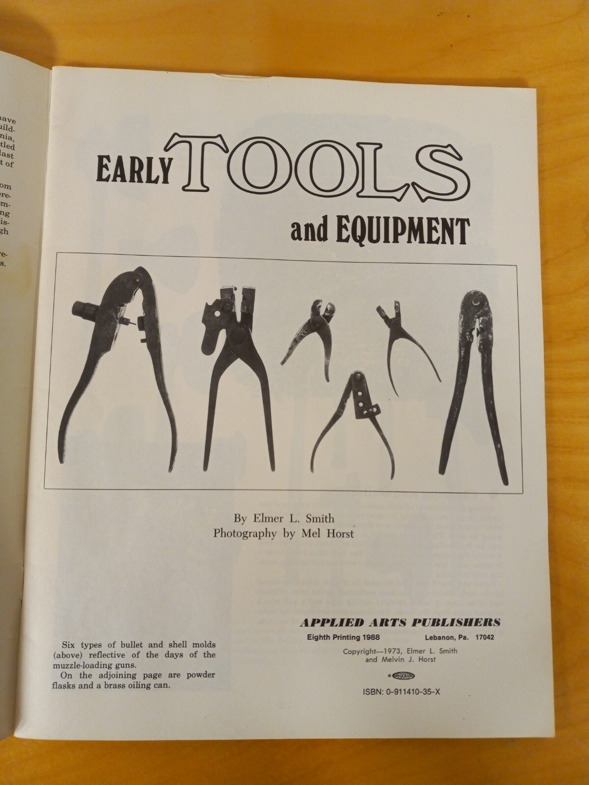 Early Tools and Equipment by Elmer L Smith, 8th Printing 1988, Applied Arts Publ