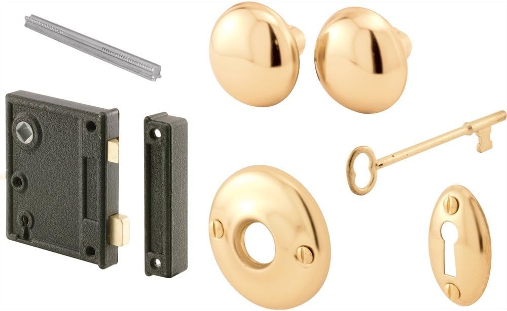 Antique Door Lock – Cast Steel, Brass Knobs – 2-1/2” Backset