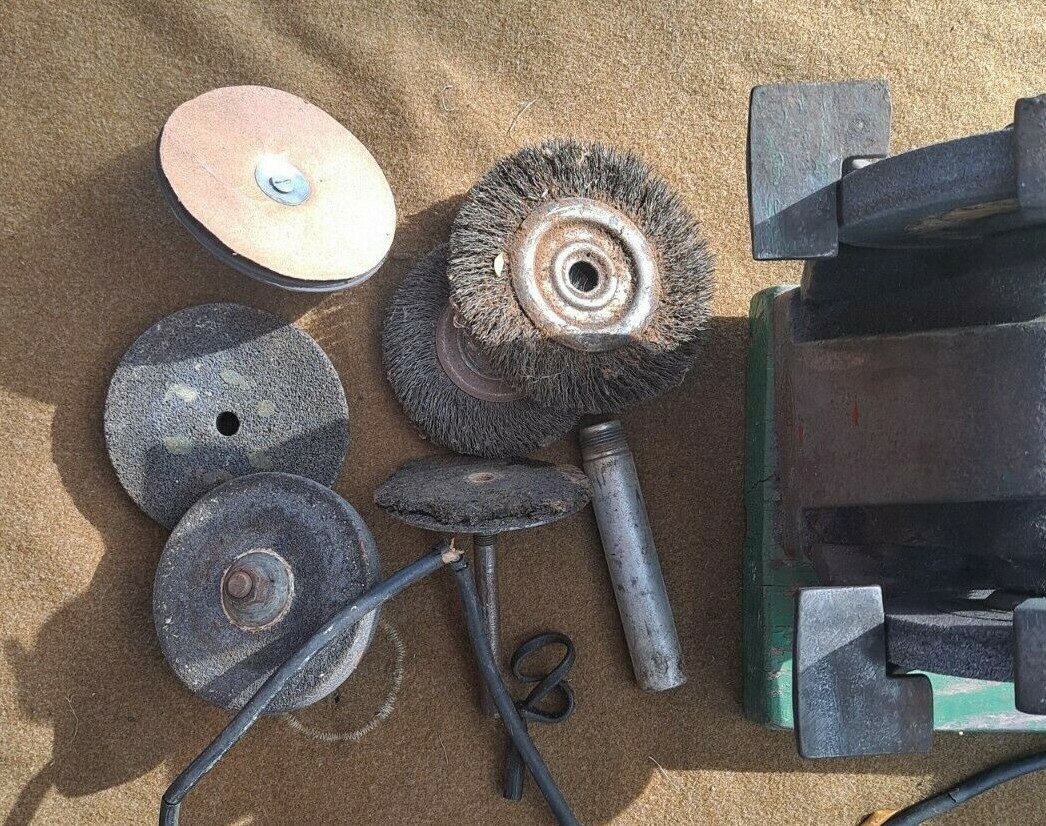 Antique Craftsman Bench Grinder w/ Electric Motor Cast Iron Sun Light Works