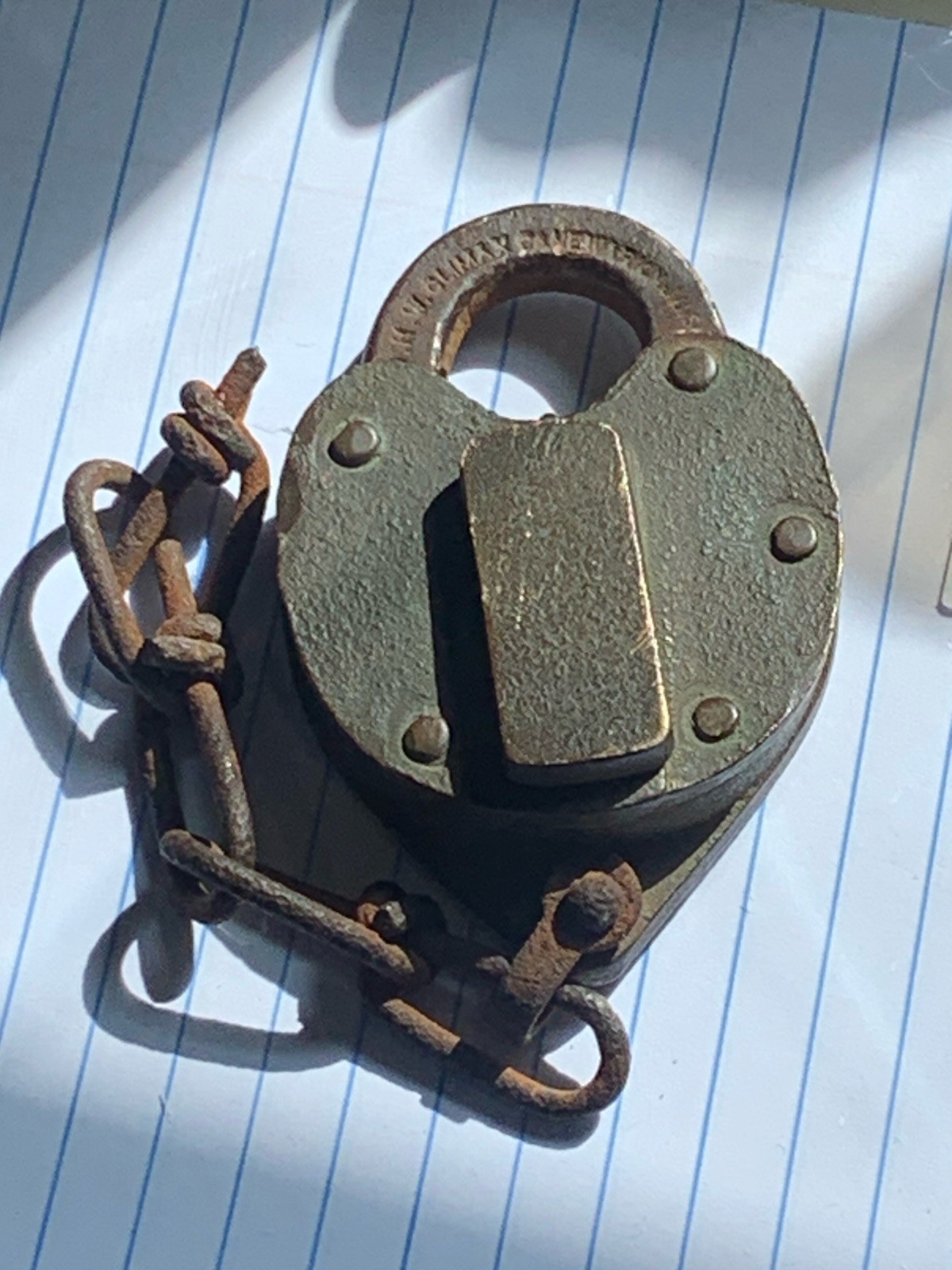 Antique J H W CLIMAX Heart Shaped BRASS PADLOCK No KEY VINTAGE LOCK Decor