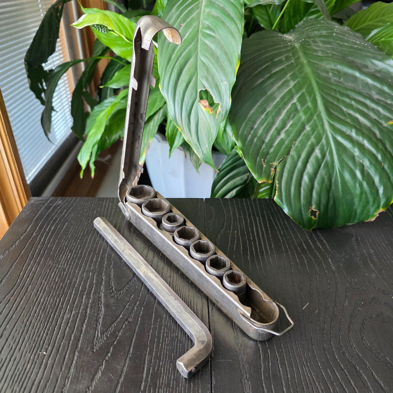 Vintage Industrial Hex Socket Set Folding Metal Holder L-Handle USA Incomplete