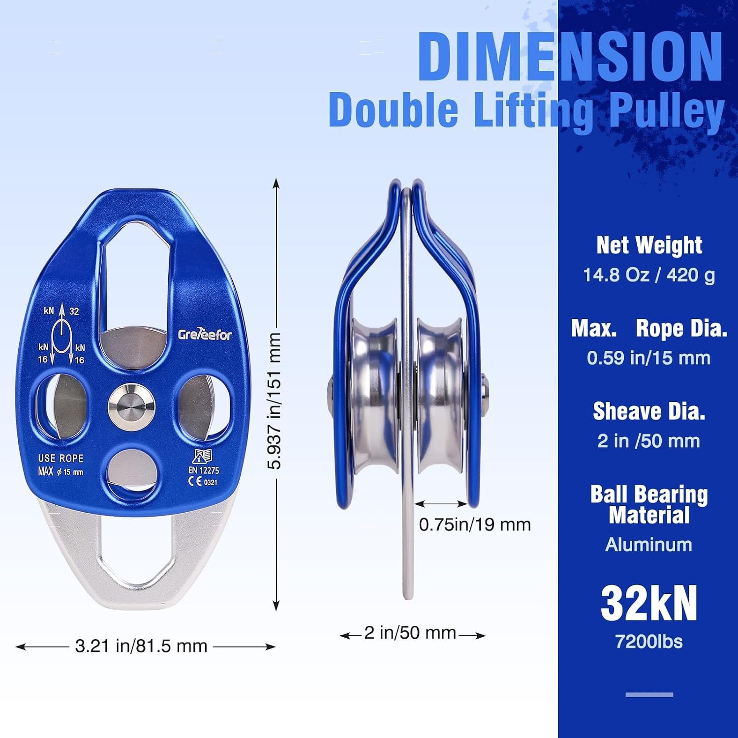 Heavy-Duty Double Pulley System – 100Ft x 1/2” Rope