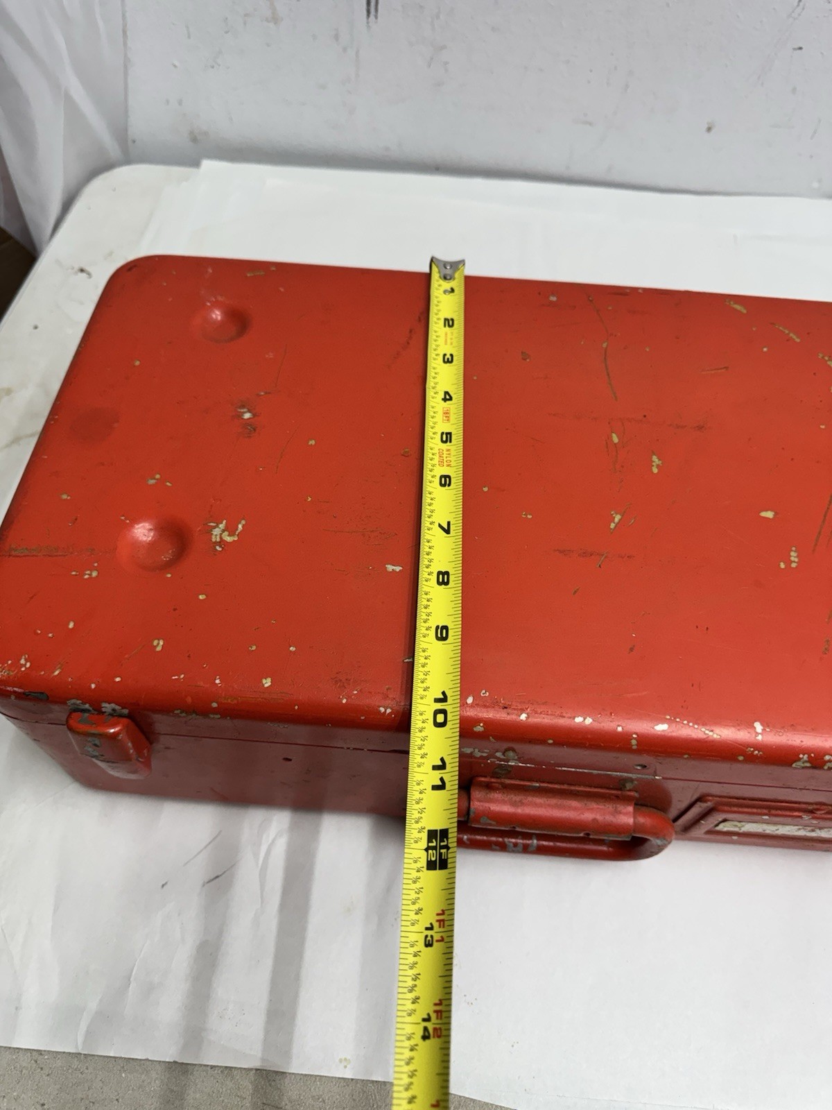 Vintage Red Metal Equipment Case 19″ Instrument Tool Box Carpet Lined Storage