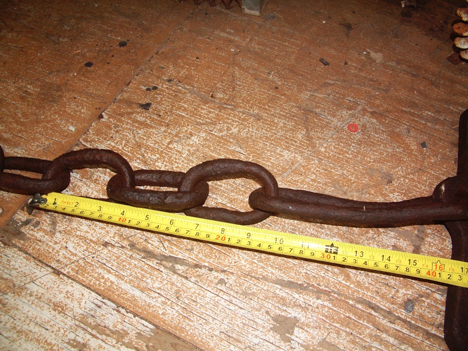 1800’s Logging Heavy Rusty Iron 7’ & 8 Ft. Chain 4” x 2.75” Links & 7 1/2” Ring