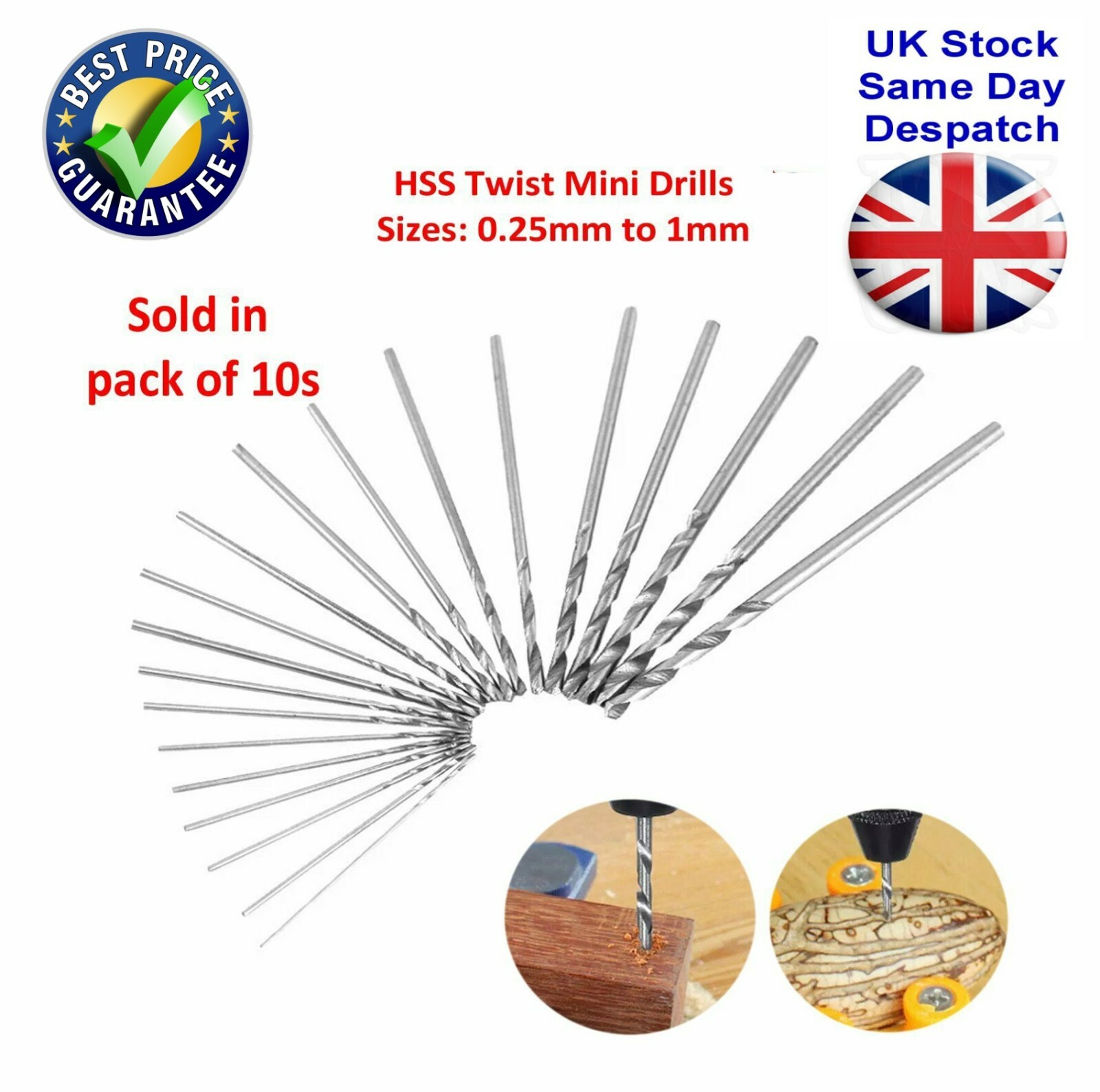 10 Pieces Mini Twist Drill Bits precision drilling 0.25 to 1mm Jewellery-Craft