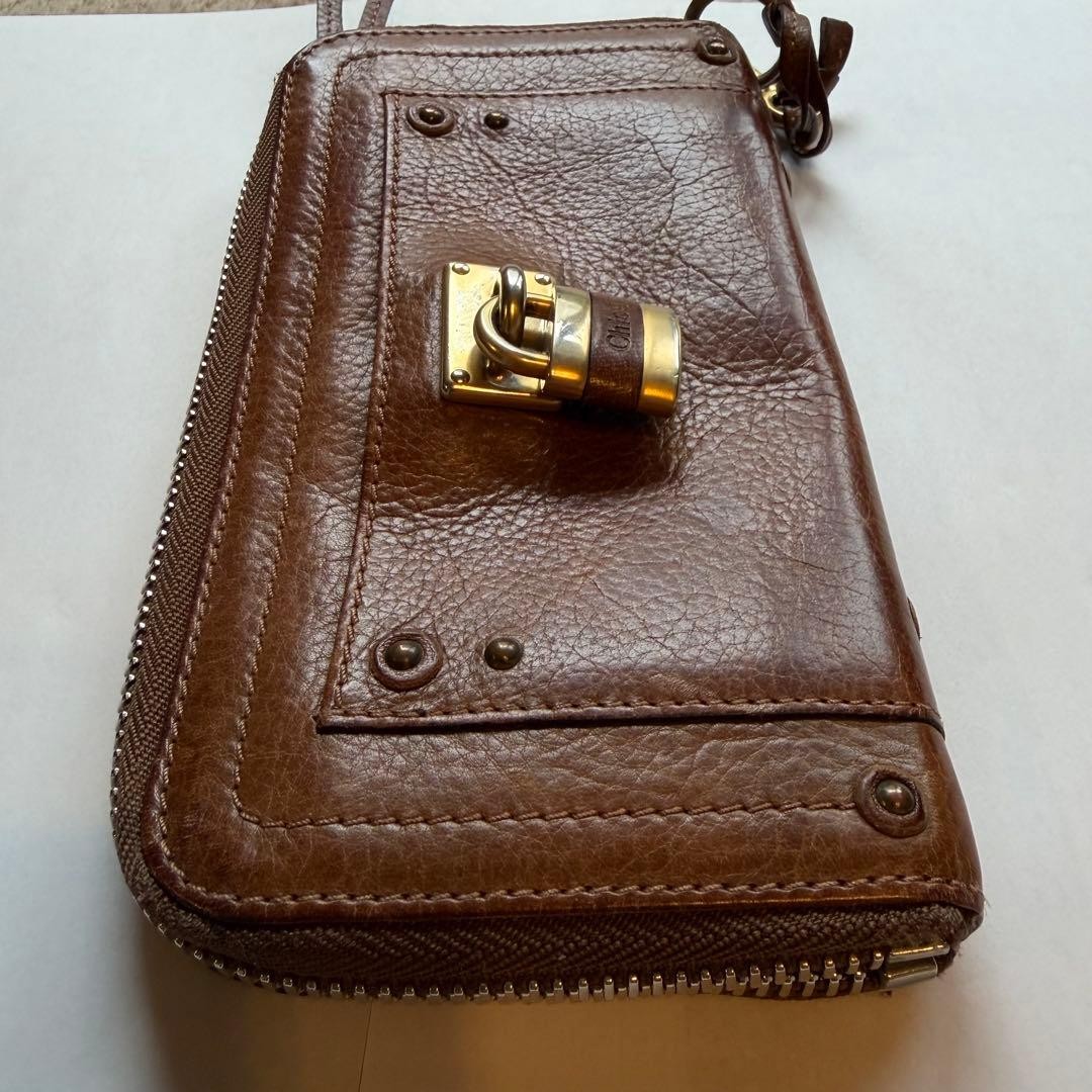 Chloe Round Zip Wallet Paddington Brown Leather Gold Silver Used