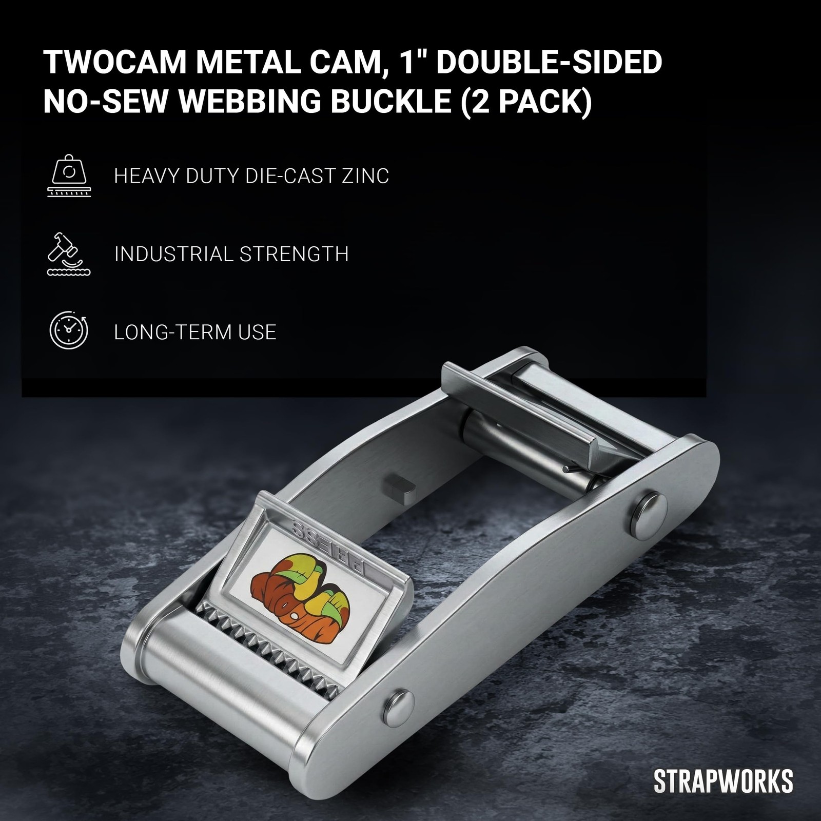 Strapworks Twocam Metal Cam Double-Sided No-Sew Webbing Buckle – 1 Inch &#