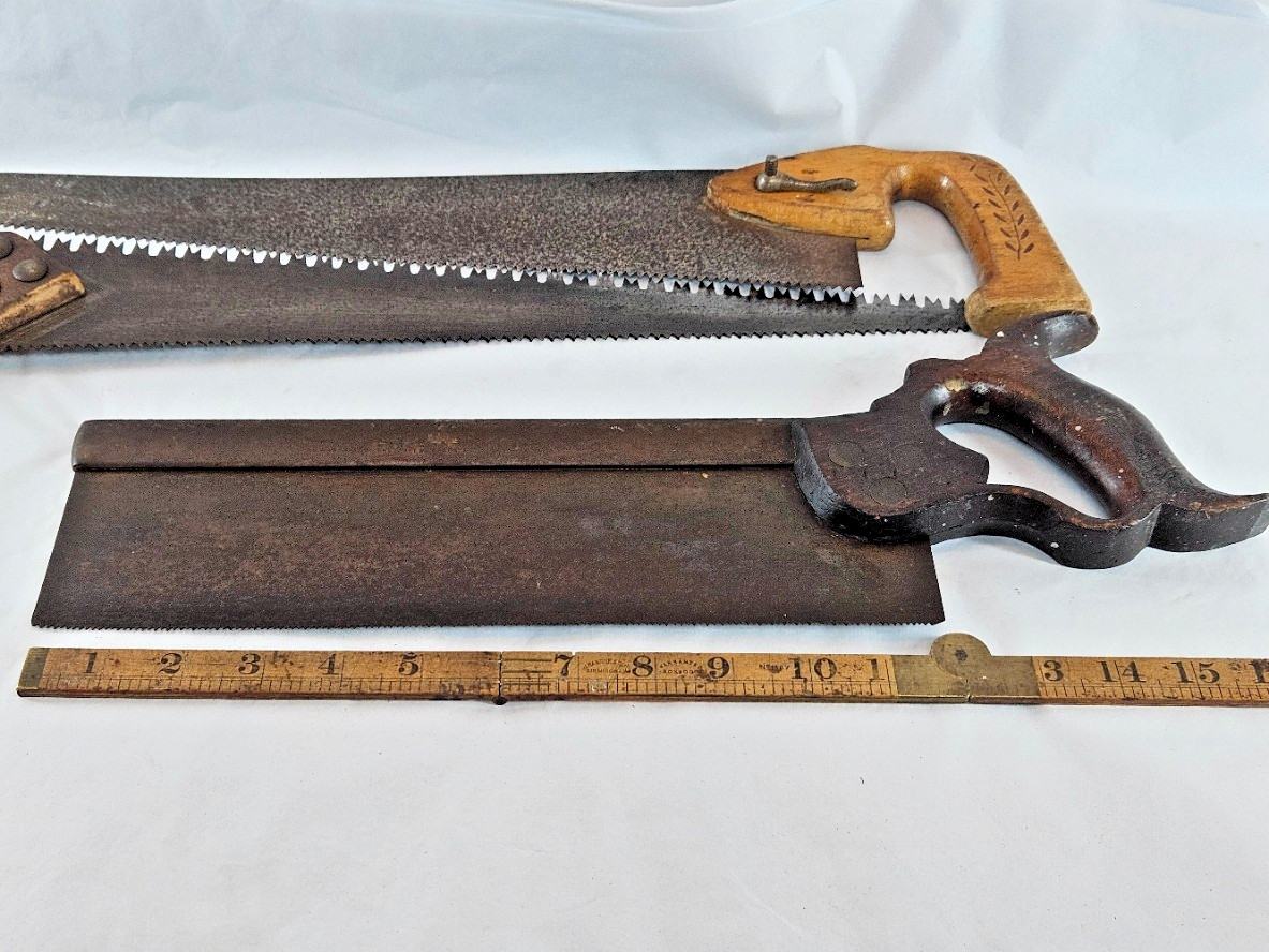 Vintage Hand Saws Job Lot 7pc Sheffield Carpenter Tools Tenon Woodworking Old