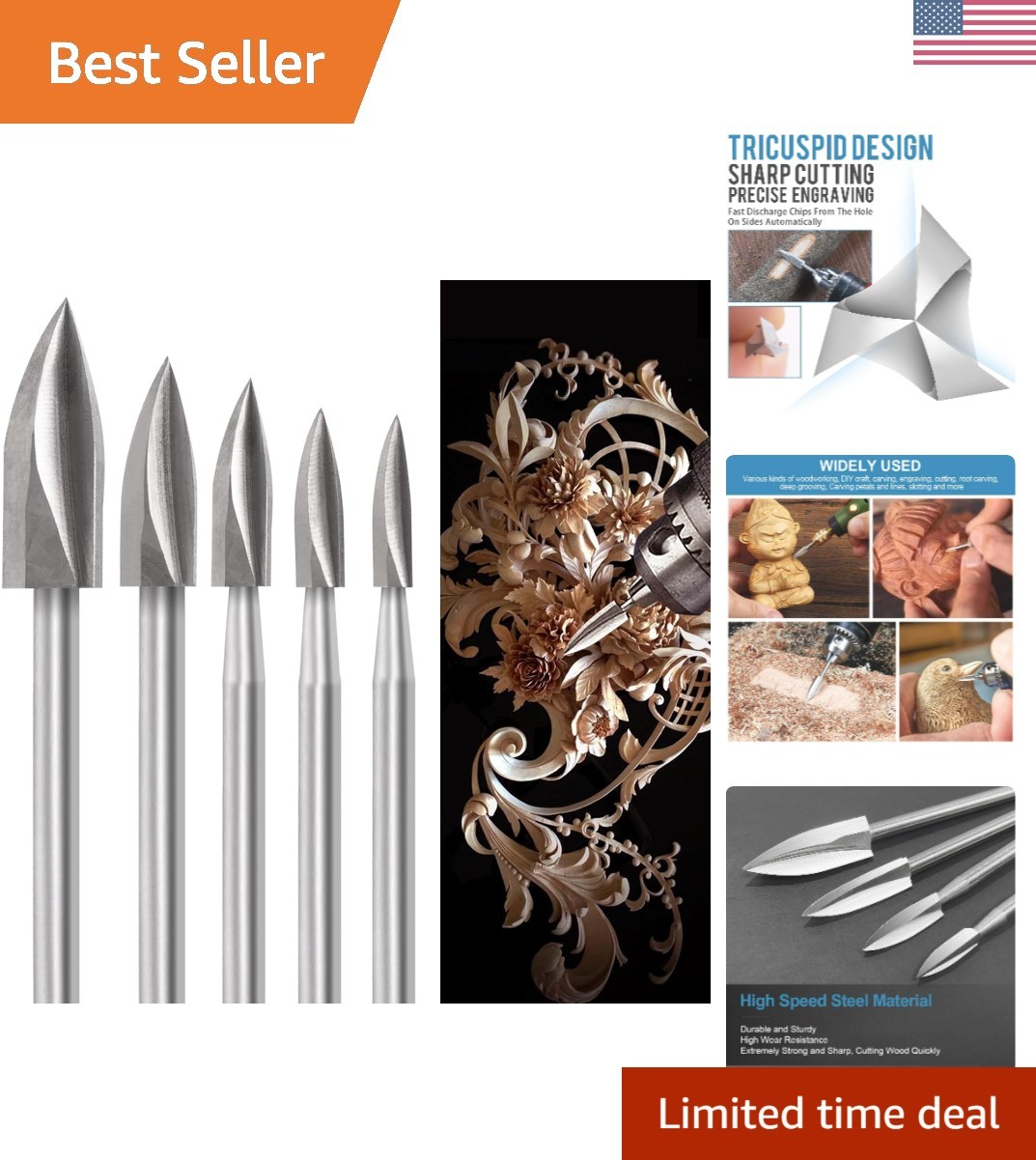 Wood Carving Tools for Rotary Tool, 5 PCS HSS Woodworking Tools Engraving Dri…