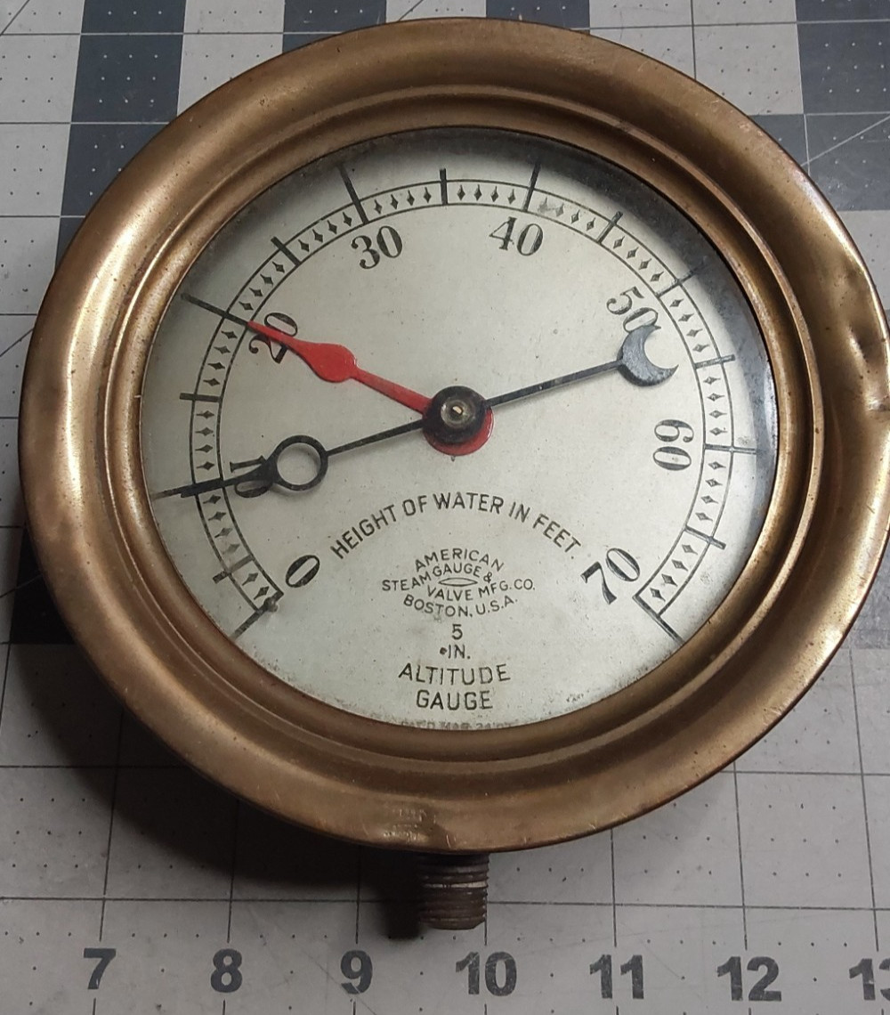 Brass American Steam Gauge & Valve Mfg Co 5 Altitude Pat 3-24-1902 Boston Punk