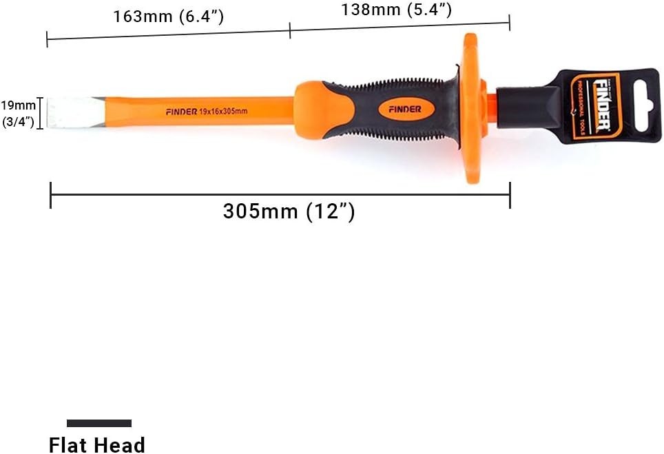 Heavy-Duty 12-Inch Flat Chisel with Ergonomic Hand Guard & Precision Grip