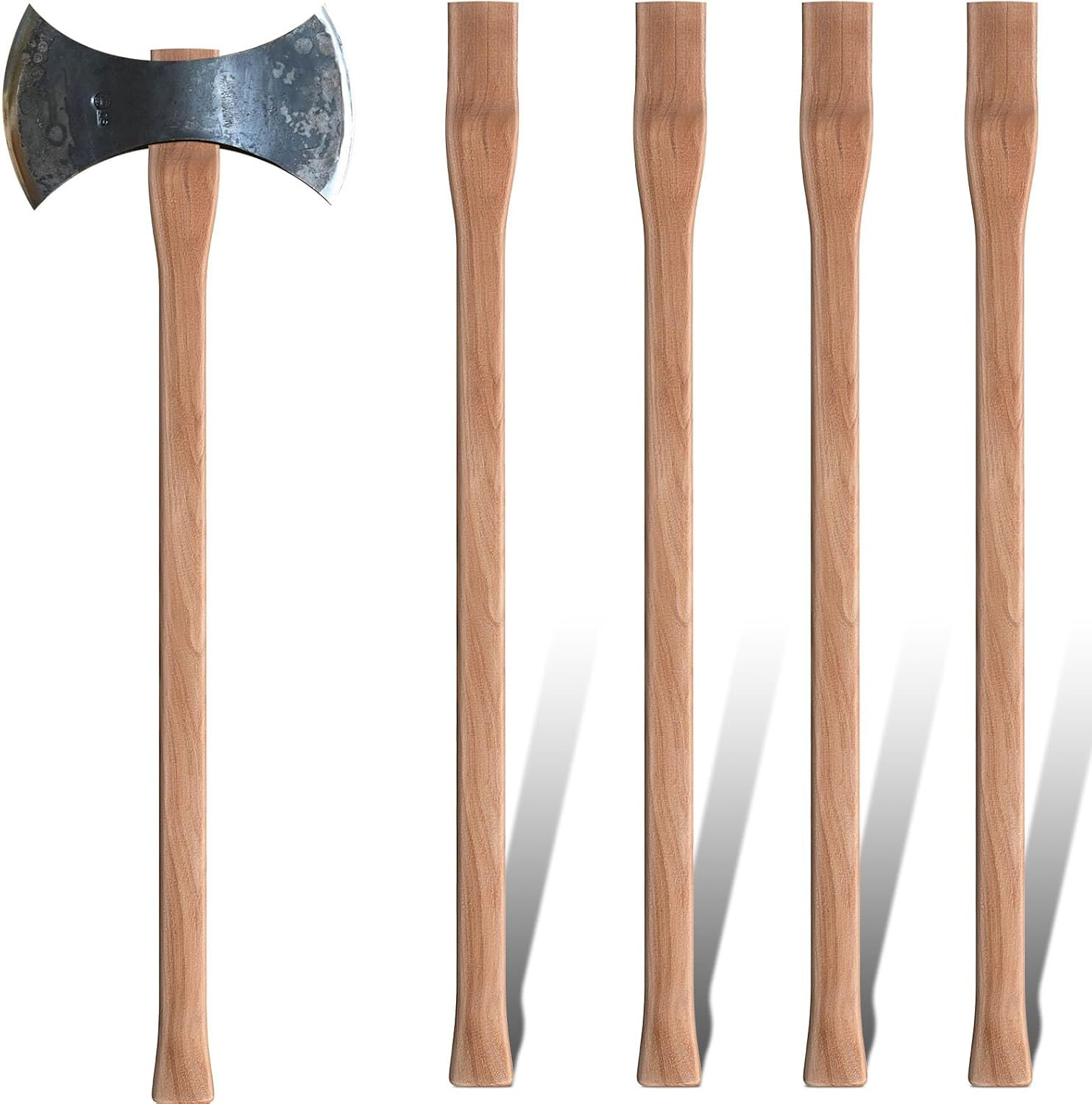4 Pcs 36 Inches Double Bit Axe Handle Replacement Hickory Wood Axe Maul Handle,