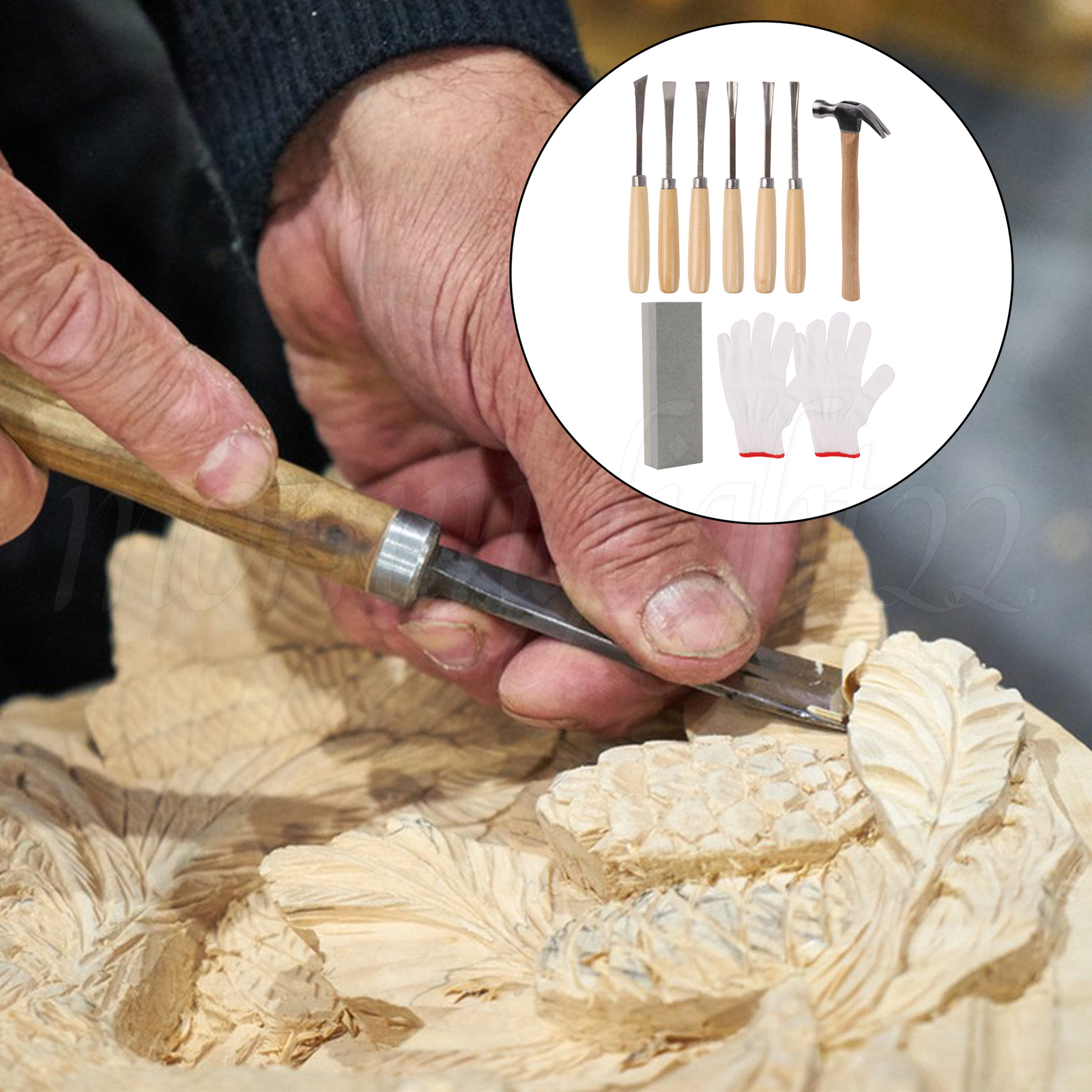 Wood Chisel 6 in 1 w/ 8-Ounce Claw Hammer Sharpening Stone 120 240 Grit Set of 8