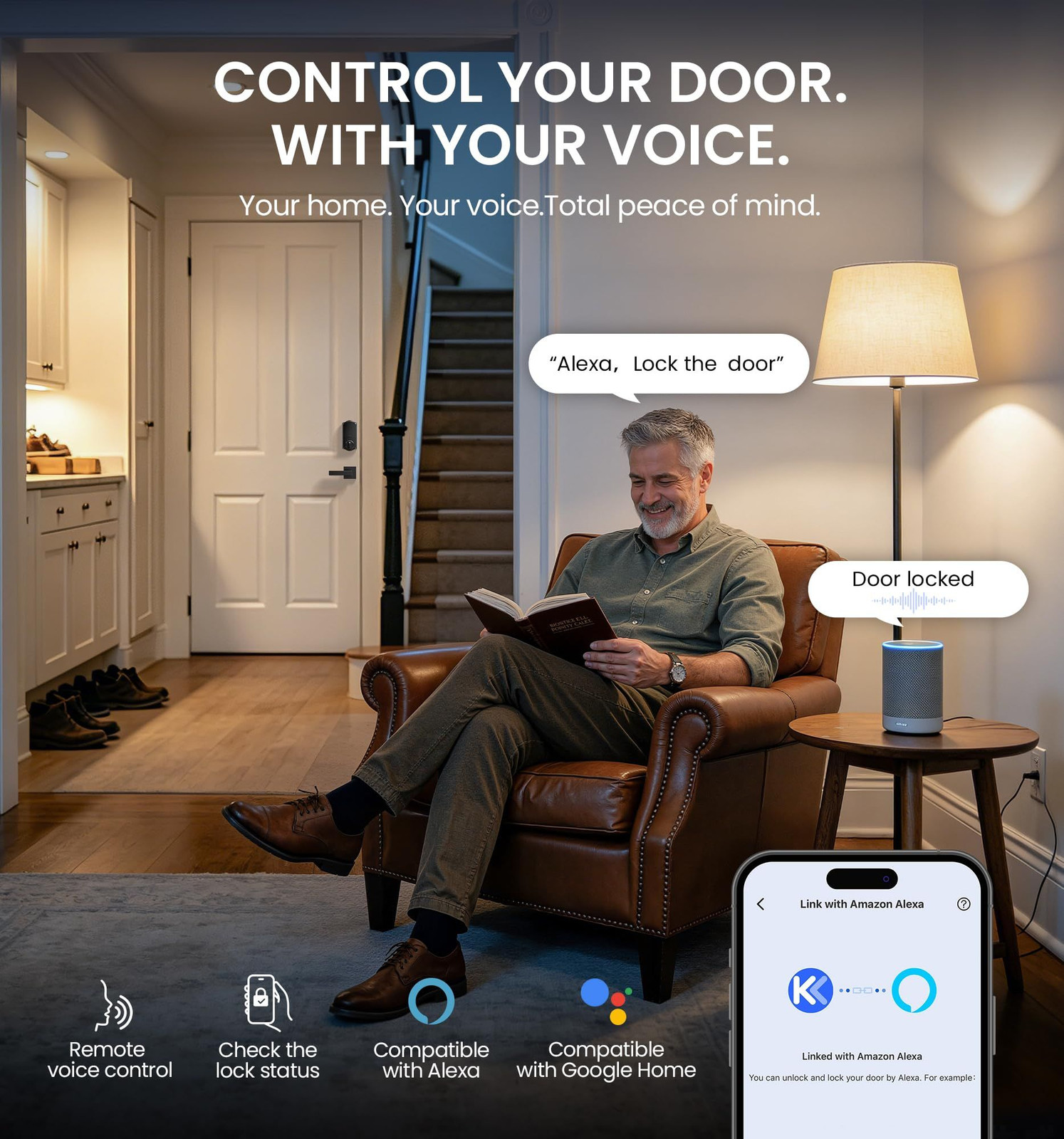 Veise VE012W-H WiFi Smart Front Door Lock Set, Built-in WiFi, App Matte Black