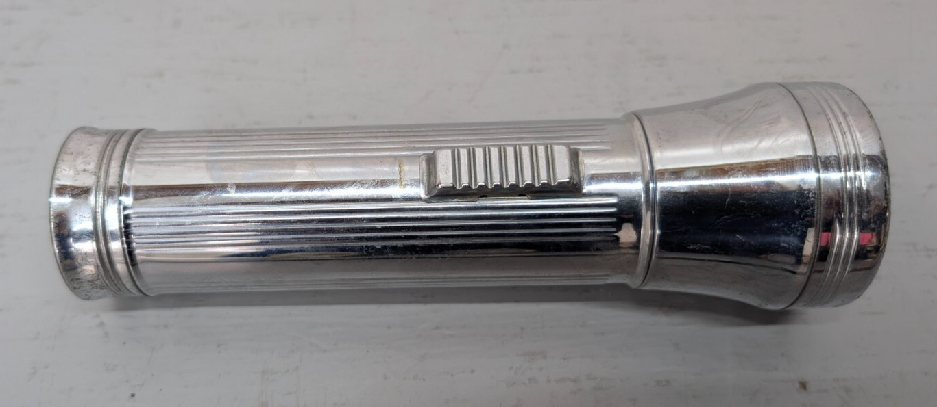 Vintage Bright Star Flashlight 1950s Chrome Plated 7″ Long Made in USA Working