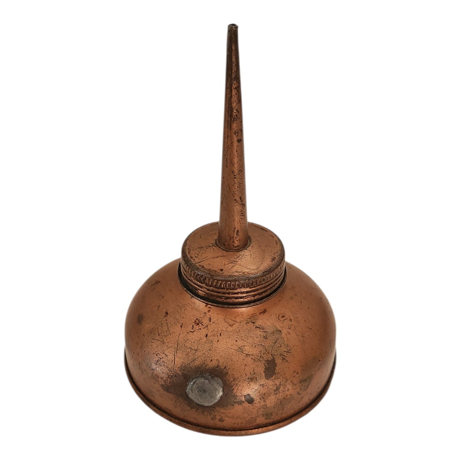 Vintage Copper Oil Can Long Spout Industrial Antique Oiler Canister 6 Inches