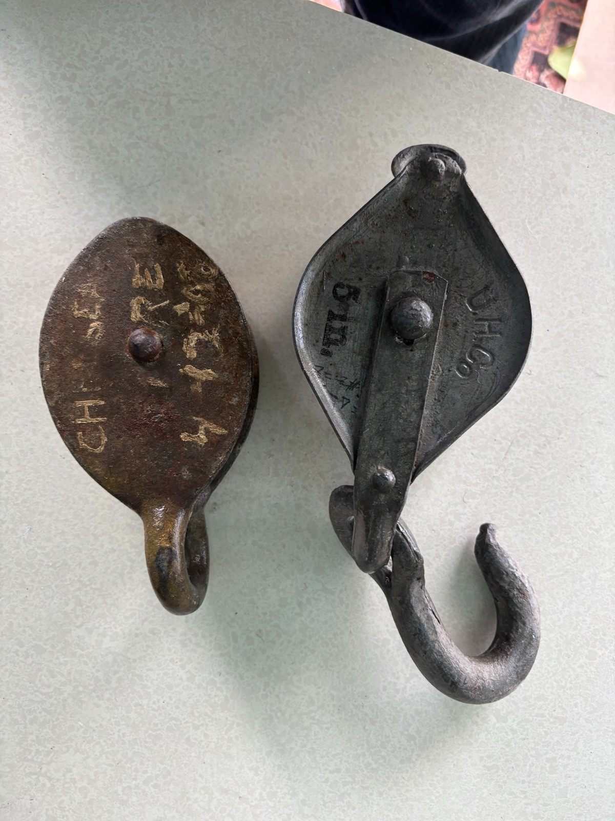 Antique Set Of 1:2 Metal Pulley Blocks, Wall Decor Or Use
