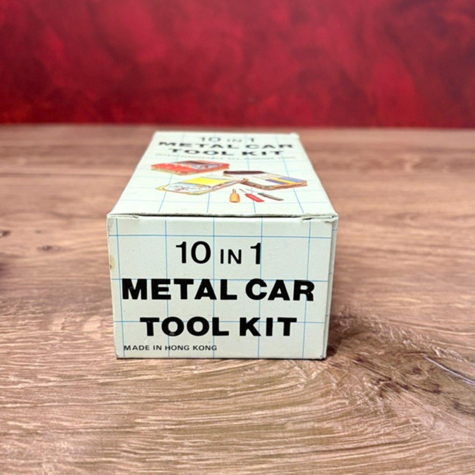 Vintage 10 in 1 Metal Car Tool Kit Hong Kong Tin Box Missing 1 Driver AS IS