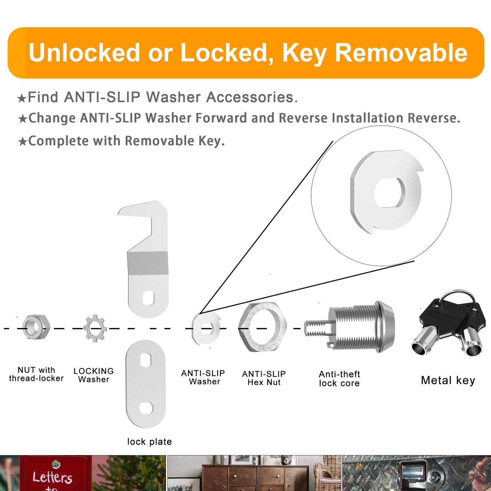1 Pack Tool Box Locks with Keys, Hook Cam, 5/8″ Tubular Cam Lock, Toolbox Loc…