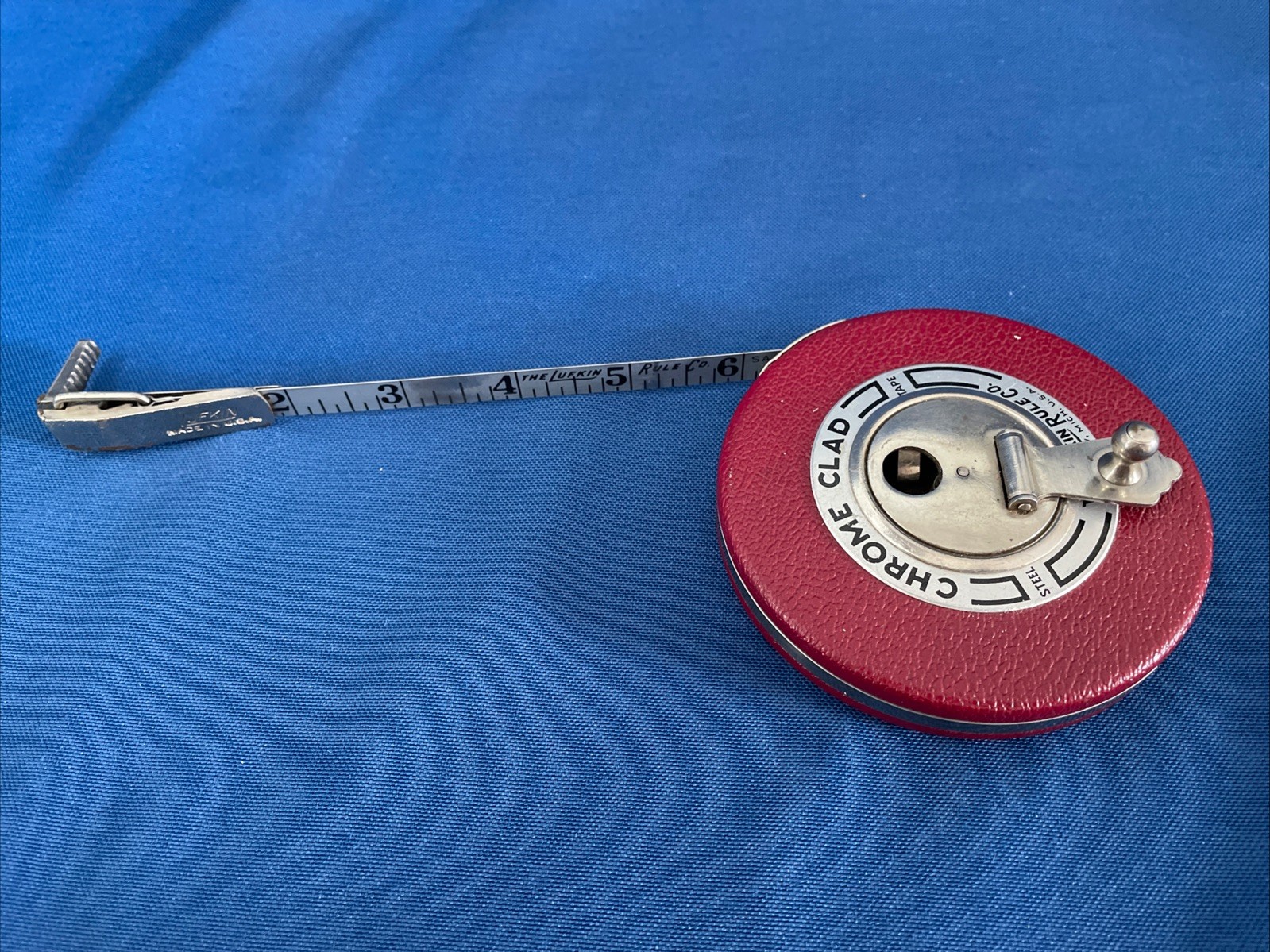 The Lufkin Rule Co. Chrome Clad Steel Tape Measure 50 Feet-Saginaw MI- W/holder