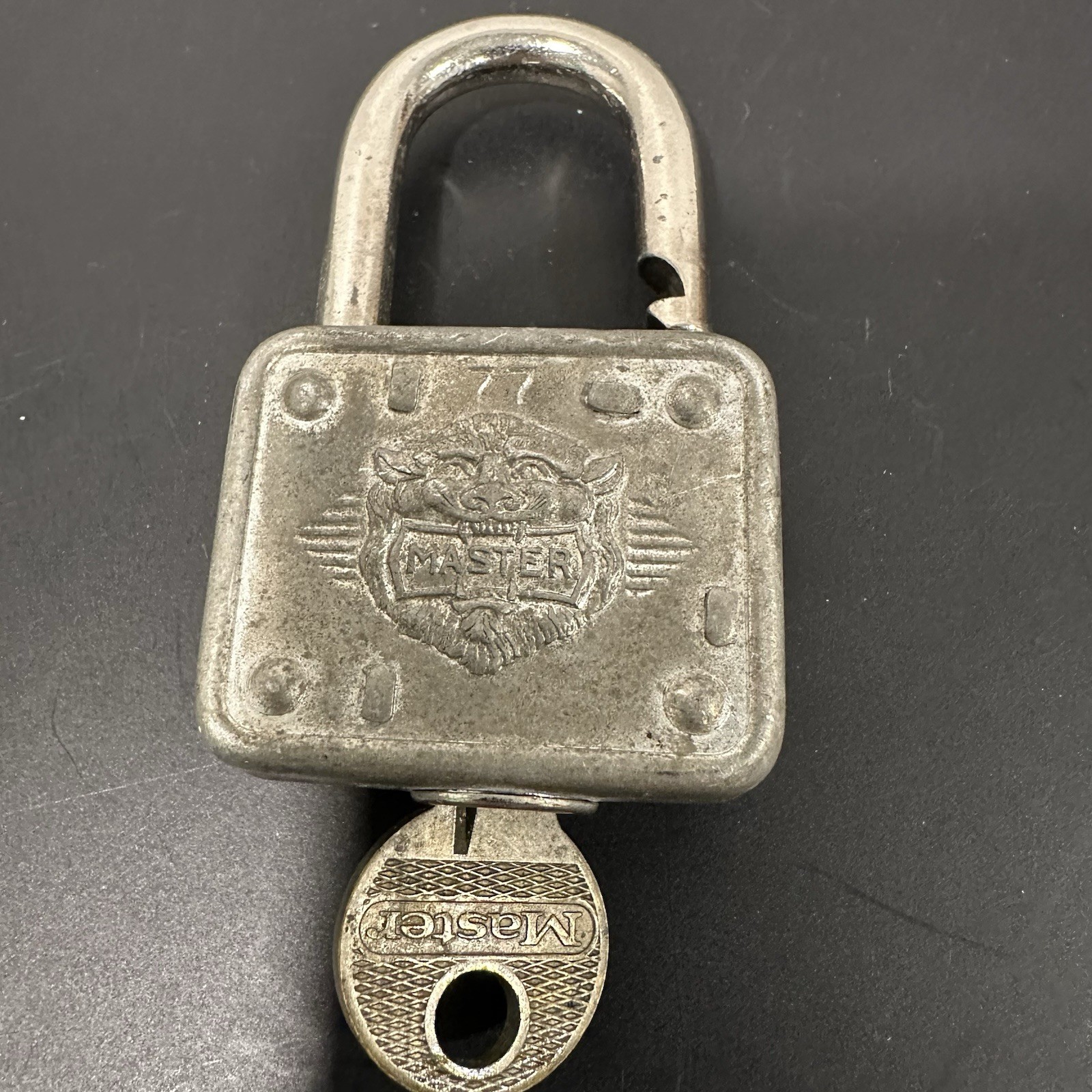 Vintage Master Lock Co. #77 Lion Head Padlock USA With Key Tested Working