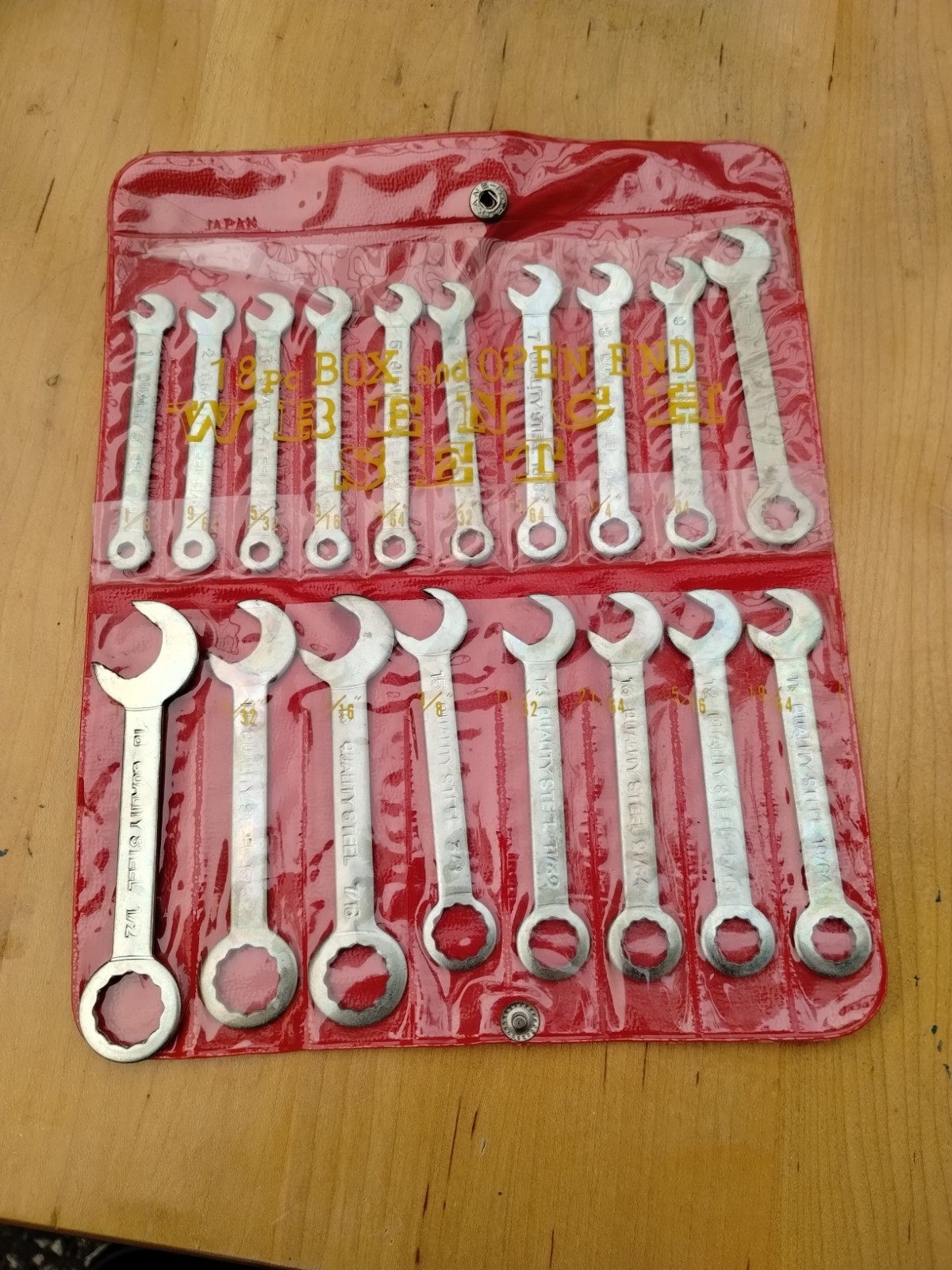 VINTAGE QUALITY STEEL 18 PIECE OPEN & BOX END WRENCH SET COMPLETE, VGC, JAPAN