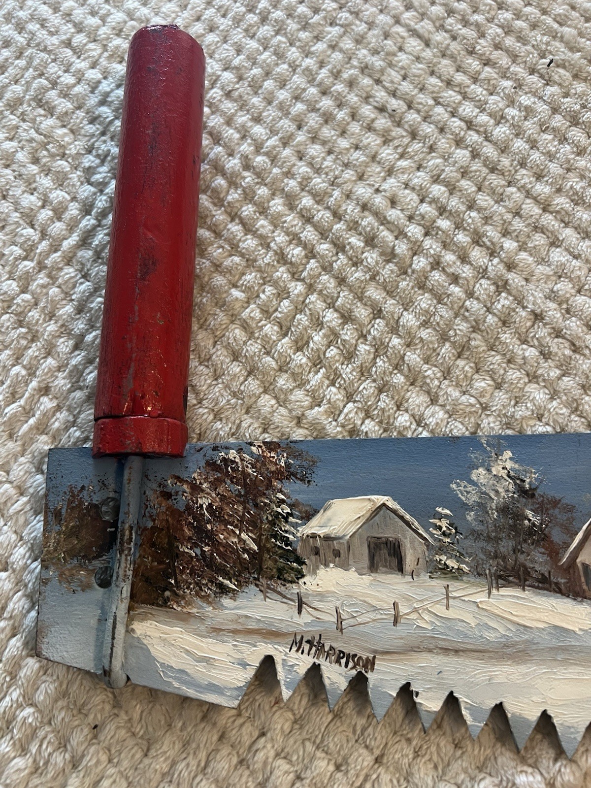 4 Foot Hand Painted 2 Man 2 Handle Crosscut Saw Signed By Artist The Seasons