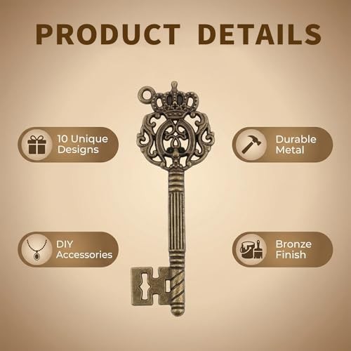 10PCS Vintage Skeleton Keys Set, Steampunk Keys, Antique Bronze Key Charms