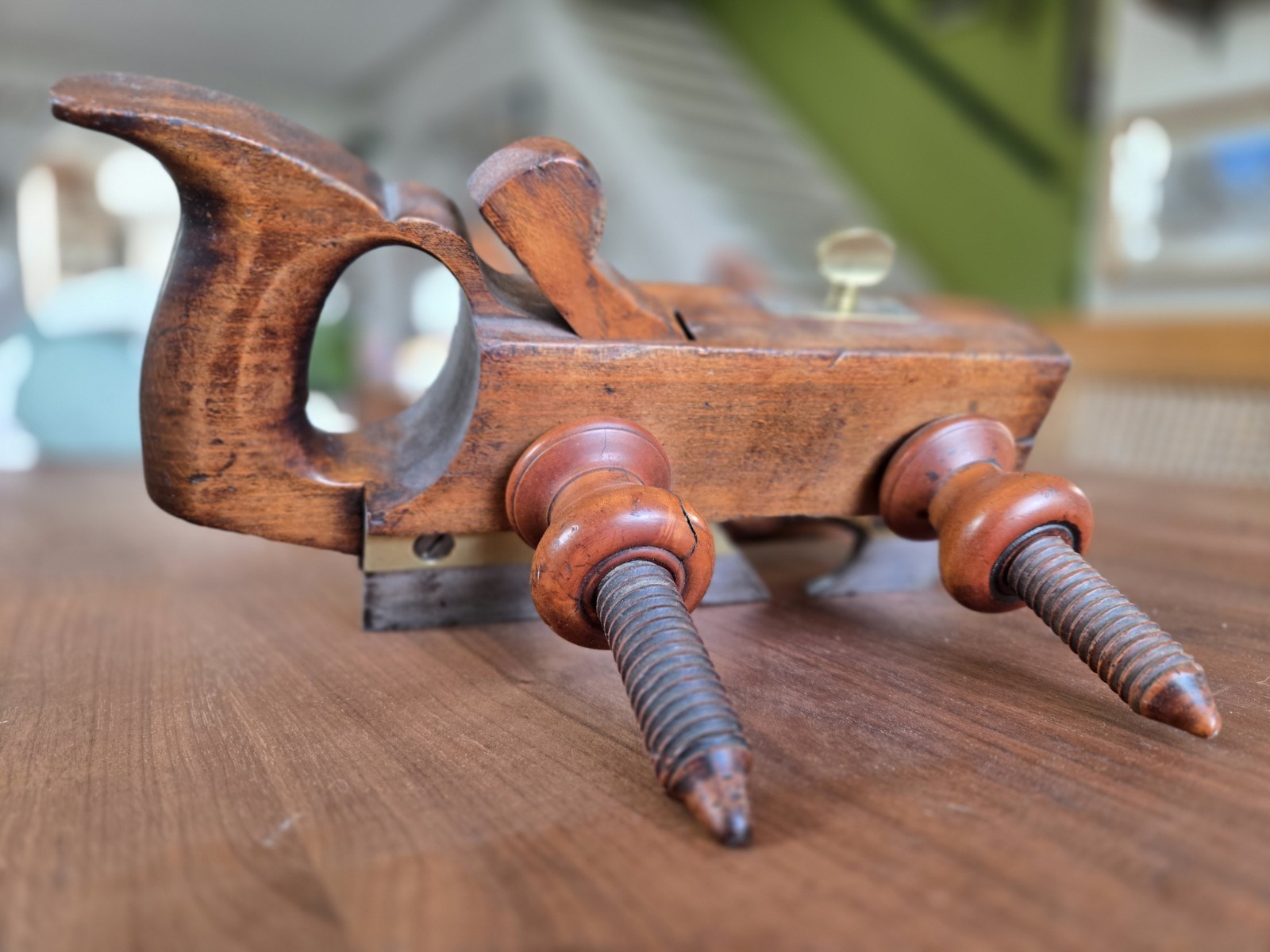 Antique D.R. Barton Boxwood Screw Arm Plow Plane Wood Tool Plough Rochester NY