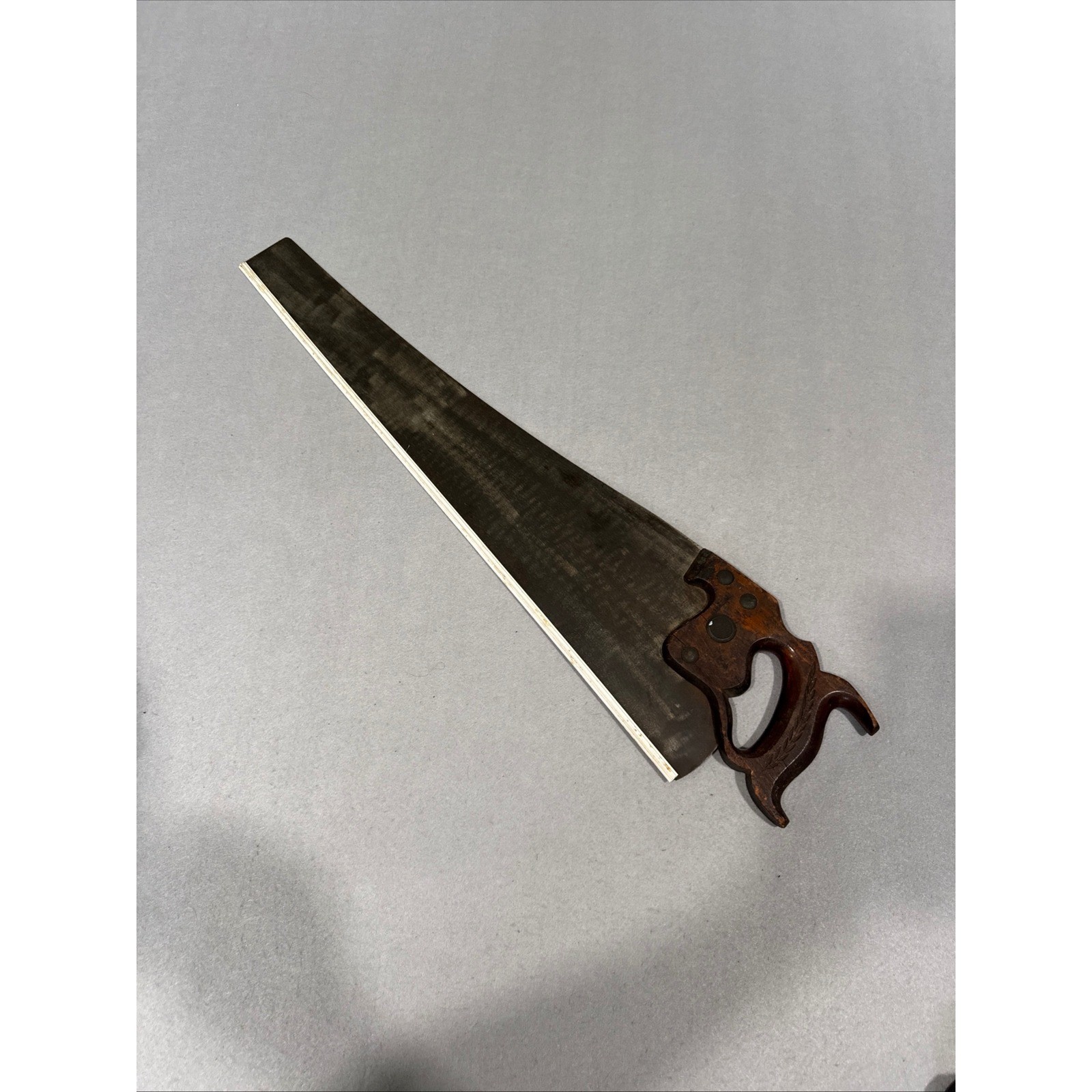 Disston Hand Saw Set 2pc Vintage Brown Wood Townsman T-1 8 Point Carved Handle