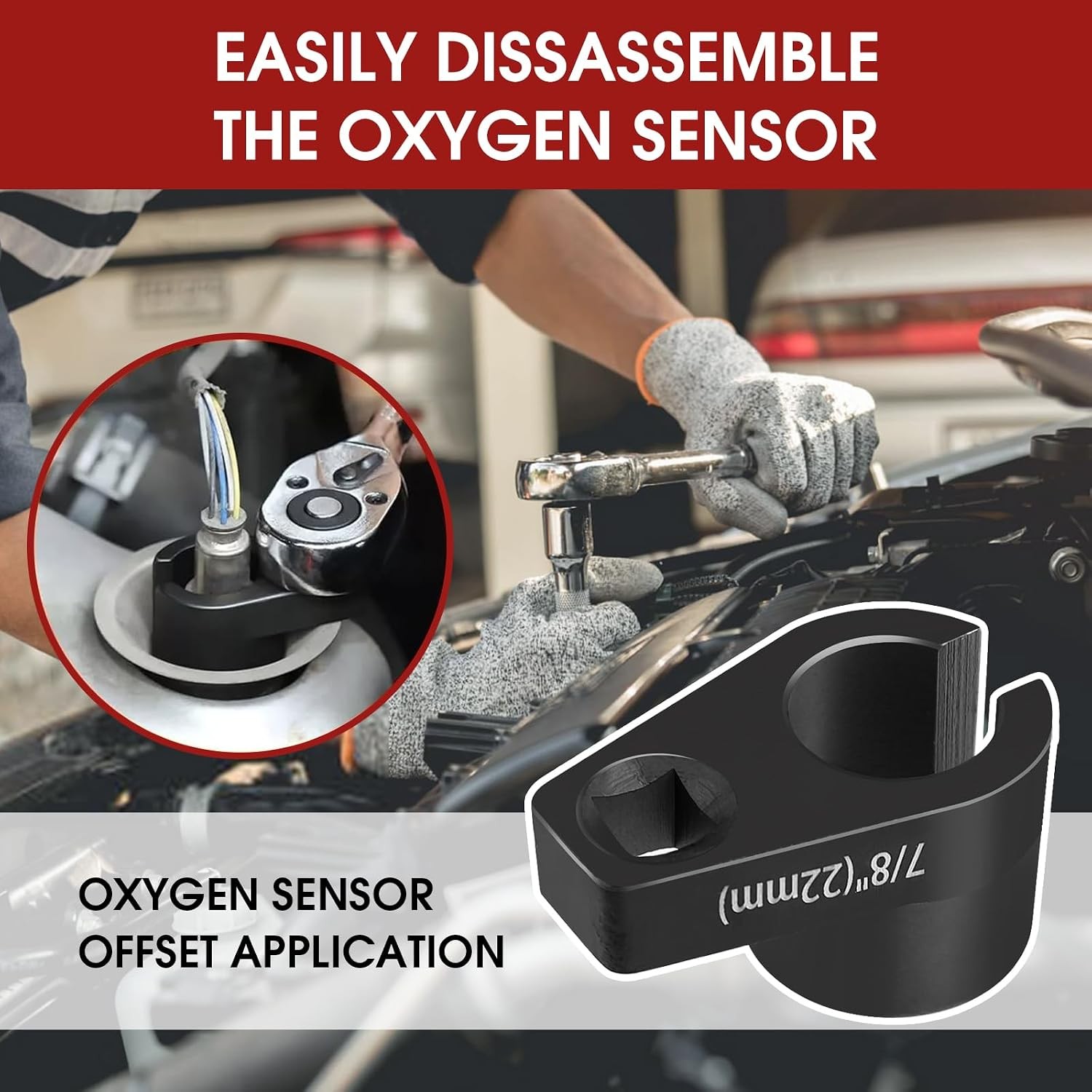 5PCS O2 Oxygen Sensor Socket Set, 1/2 & 3/8 in Drive, 7/8 in (22mm), Premium Rem
