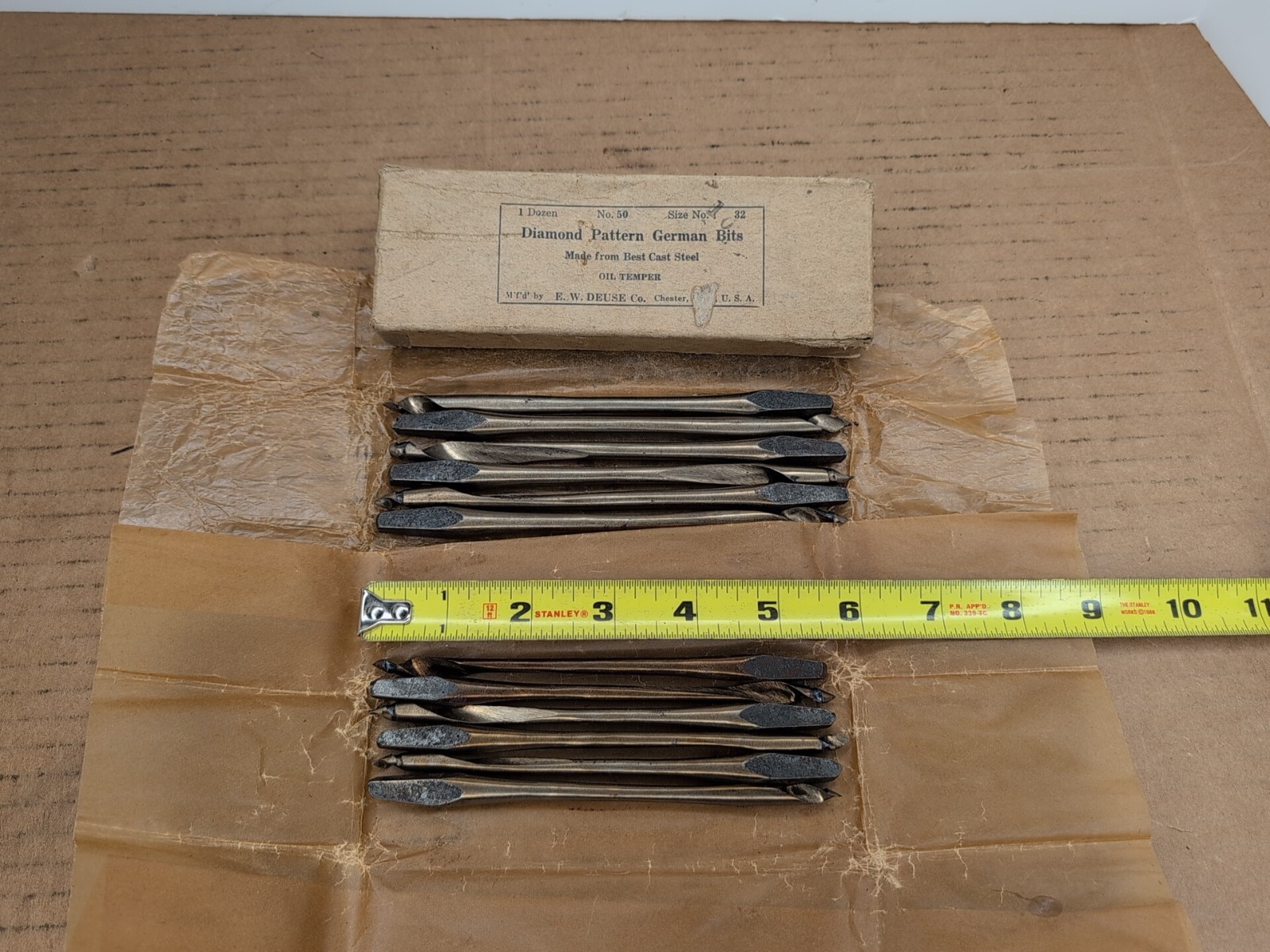 IV413 Lot Of 12 E. W. DEUSE Co. Bits For Bit Brace NOS New Old Stock With Box