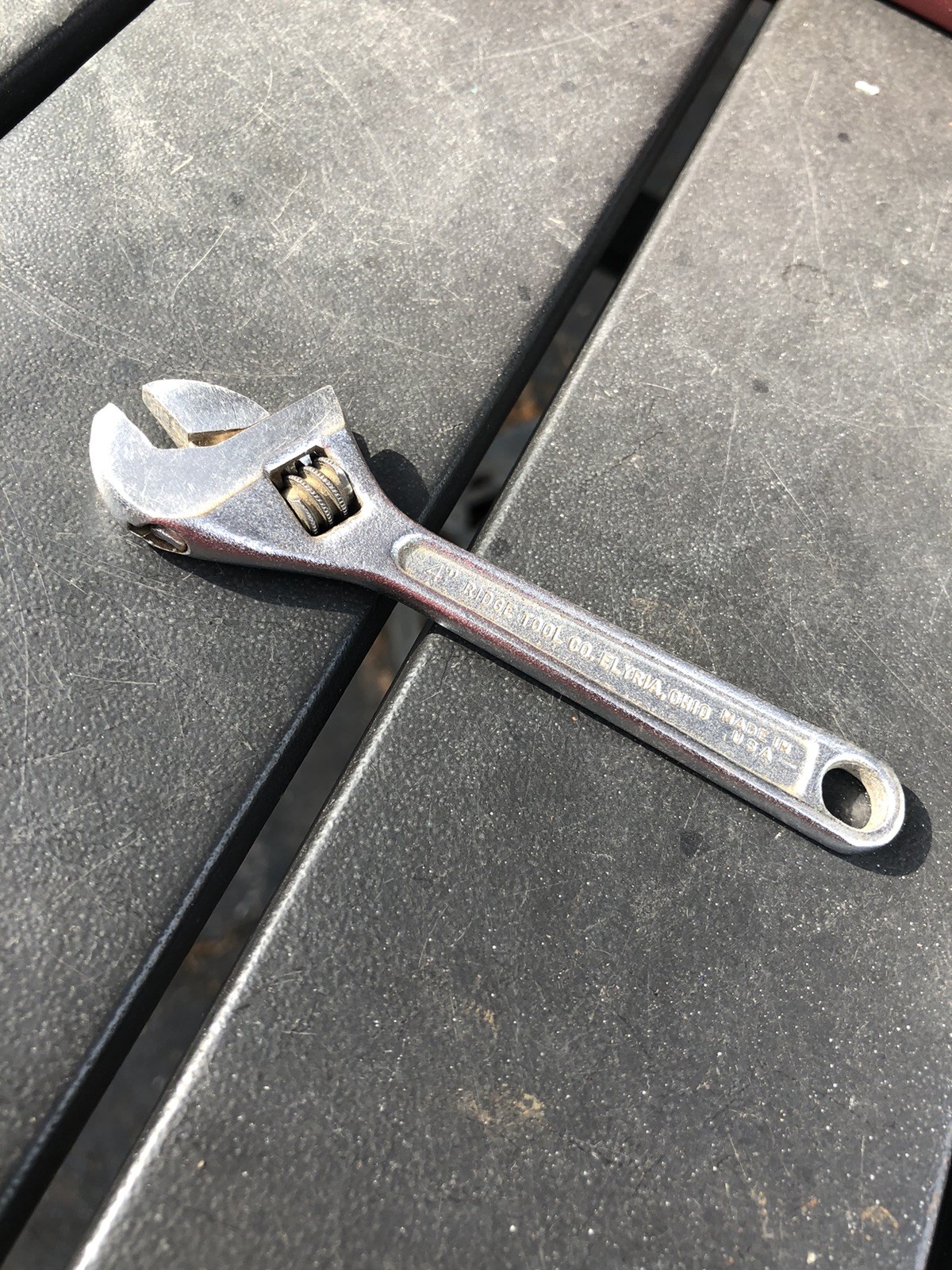 Vintage Ridgid 704 4” Adjustable Wrench. Ridge Tool Co. USA Plated Crescent Old
