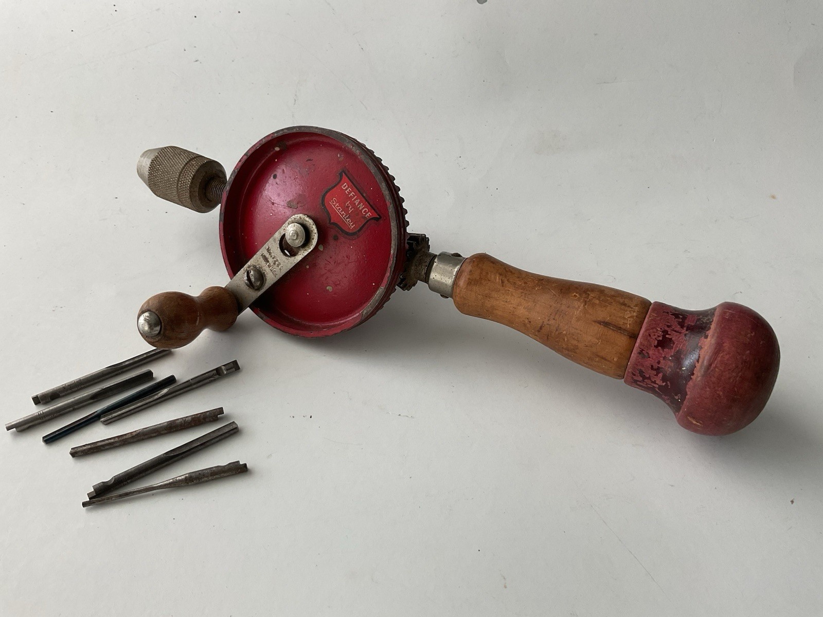 Stanley Defiance Drill 1220 With Bits Egg Beater Woodworking Tool Vintage