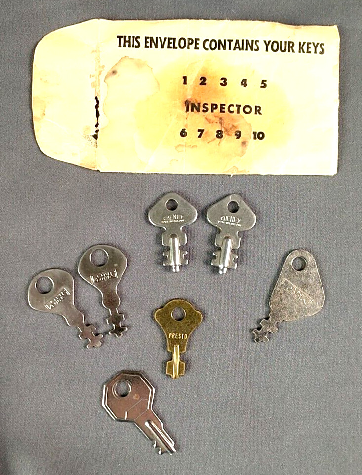 Luggage Keys Cheney England Long Lock Co. Presto Envelope Vintage Lot of 7 G167