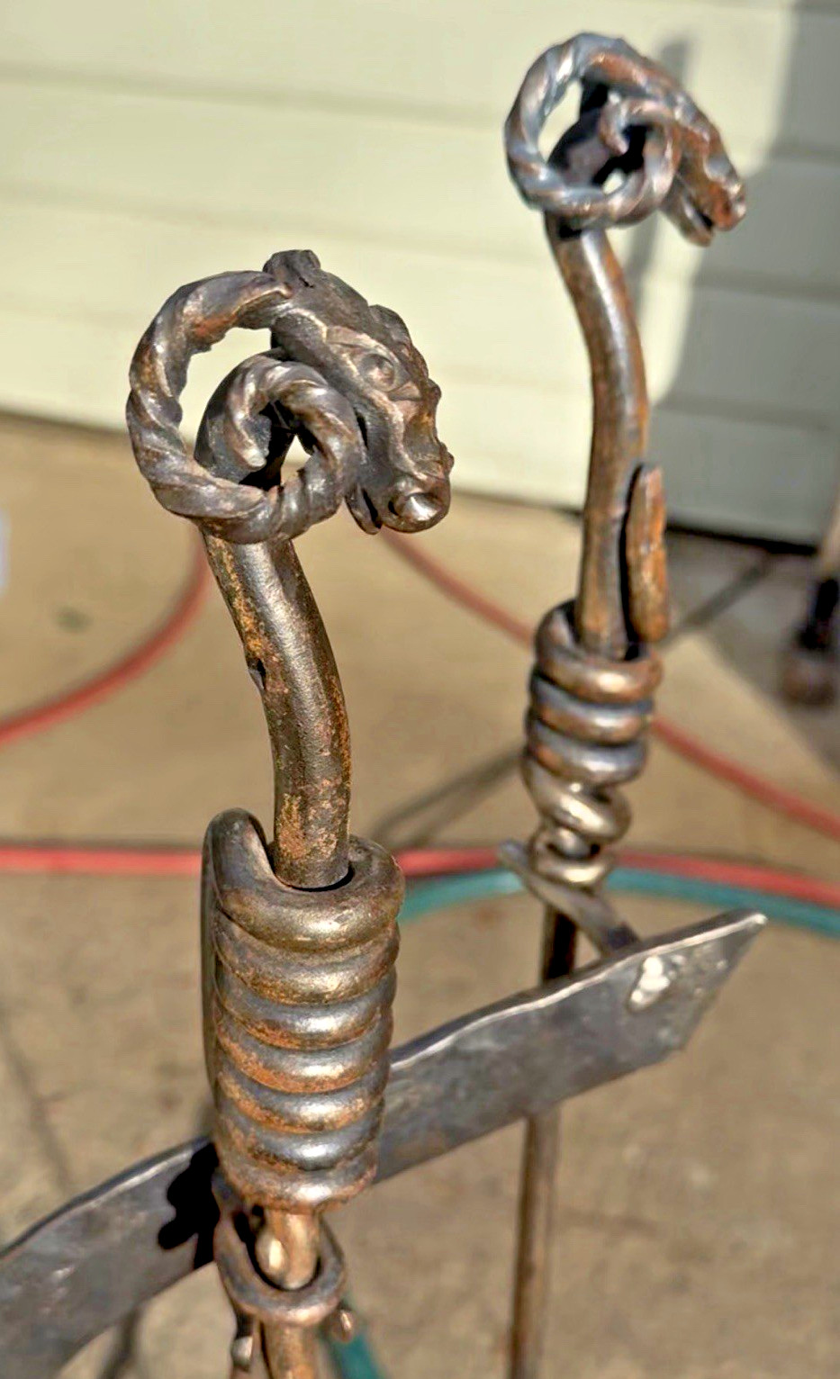 Blacksmith Forged Custom Rams Head Horn Fireplace Tools Wood Stove Poker Shovel