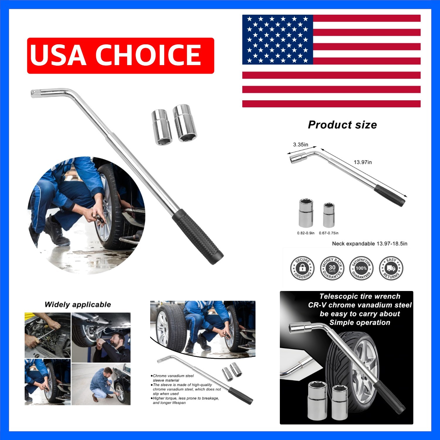 Car Telescoping Lug Wrench, Extendable 4 Way Vehicle Wheel Brace Removal Tool…