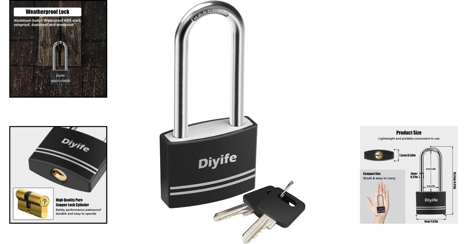 Compact Keyed Aluminum Padlock with Long Shackle – Ideal for Indoor/Outdoor Use