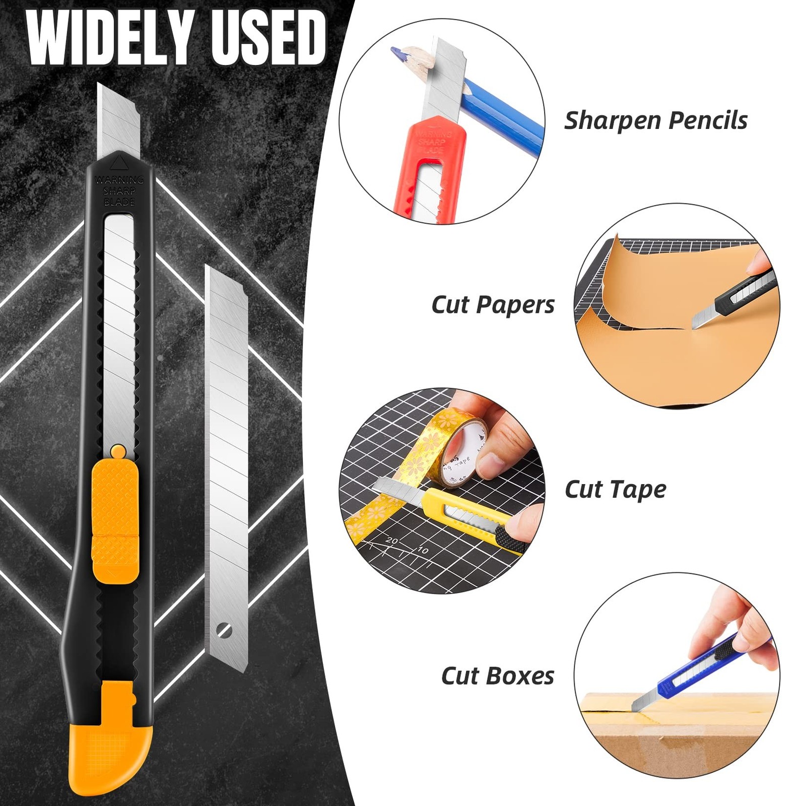4 Pack Box Cutter Retractable, Utility Knife 9MM Wide Snap-Off Blades, Exacto…