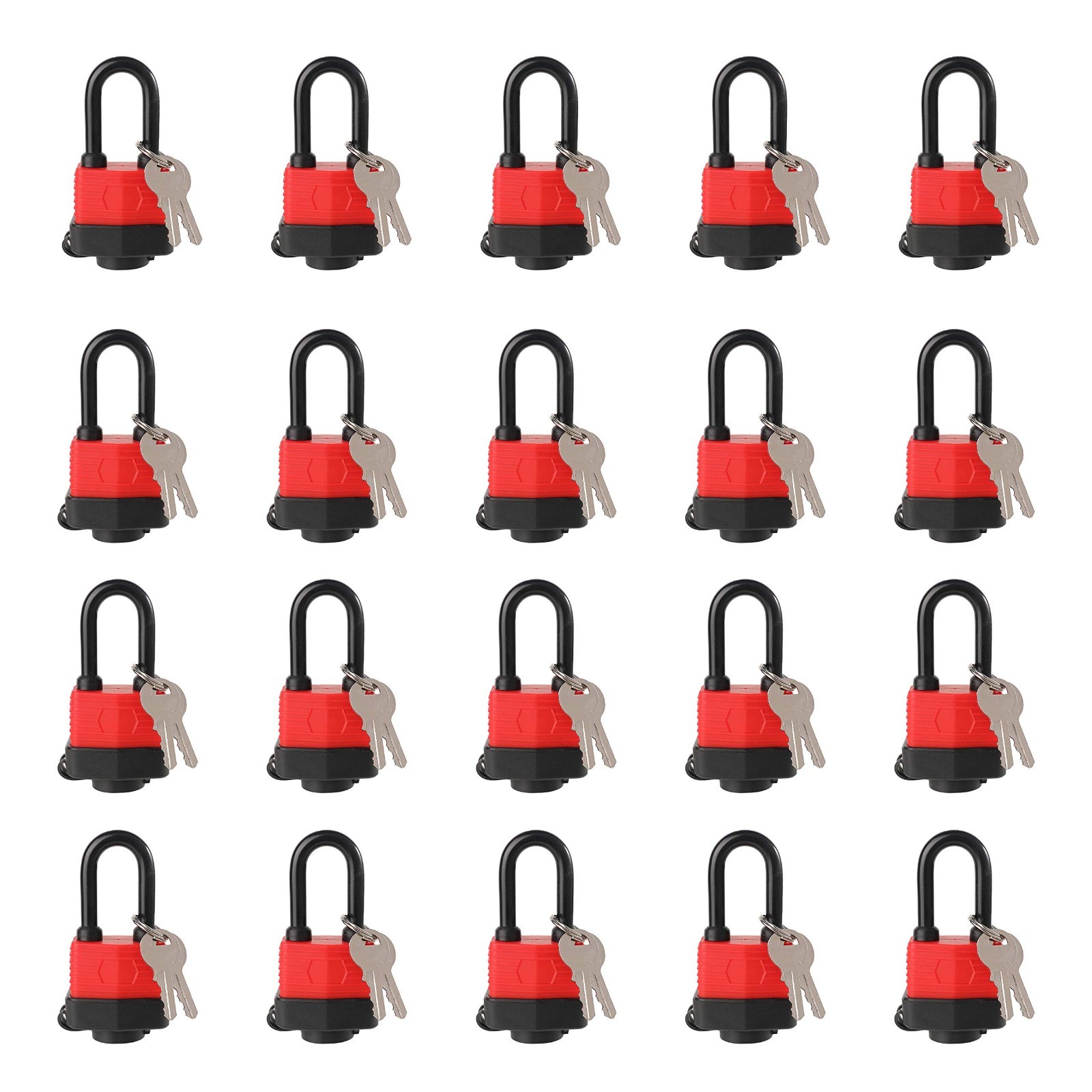 Heavy Duty Waterproof Keyed Padlocks – 20 Pack, 1-9/16″ Wide Body, Long Shackle