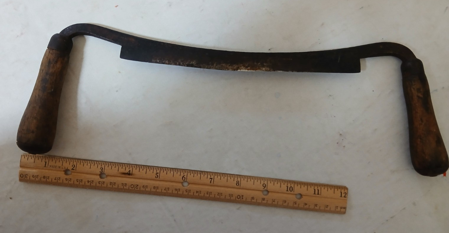 Draw Knife 9″ Blade G S Hand Wood Peeler 16″ L Knife Used Vintage Woodwork
