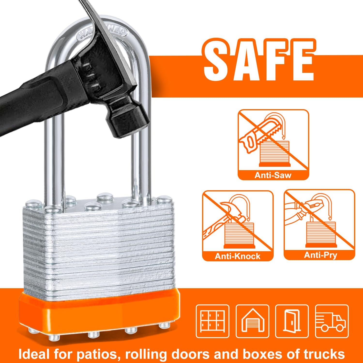 6Pcs Padlocks with Same Keys,Laminated Steel Orange Silver(1-9/16″,40mm),Long…