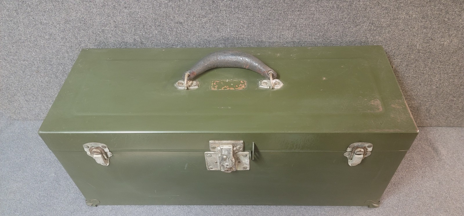 Metal Tool Box Vintage Union Steel Chest Corp Padlock Loops Green Lockbox 22×8″