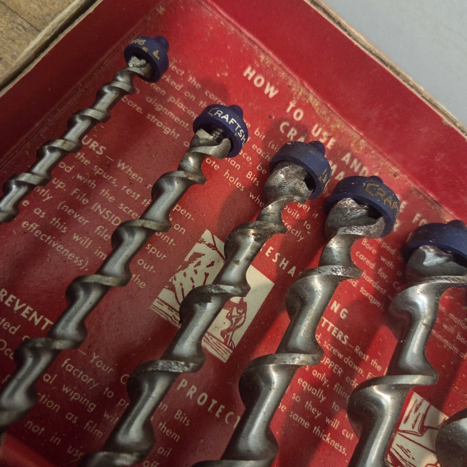 Vintage Craftsman No. 9-4156 Set Auger Bits With Metal Wall Rack USA Made