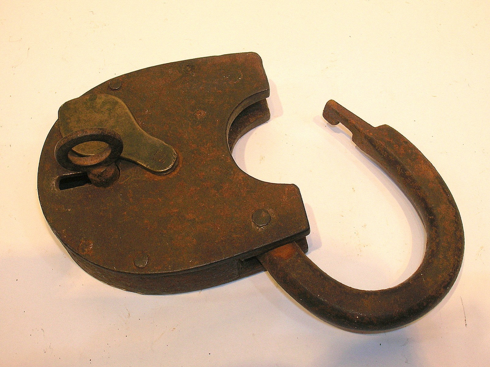 LOT OF TWO 1800’S ANTIQUE LOCKS – IRON WITH KEY AND BRASS WITH MECHANICAL HANDLE