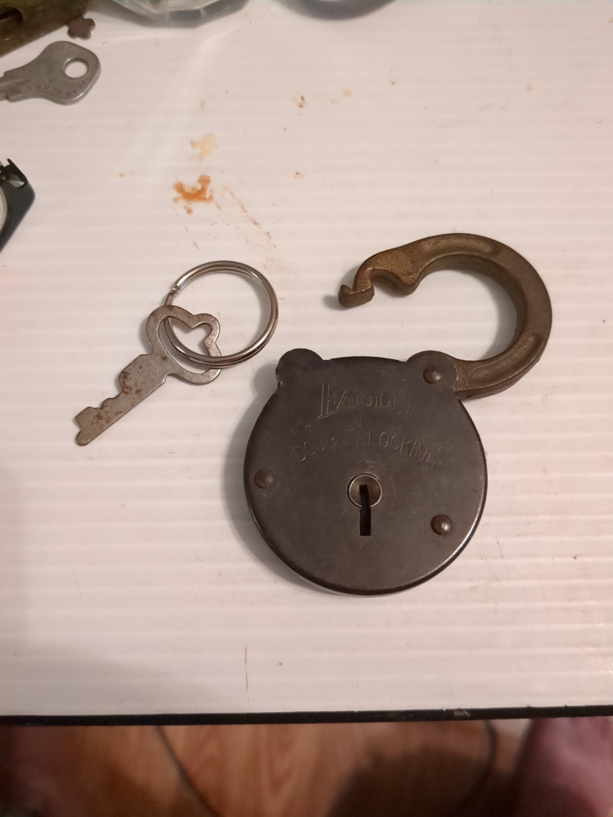 Vintage Antique Eagle Double Locking Padlock With Key #171 Pops Open