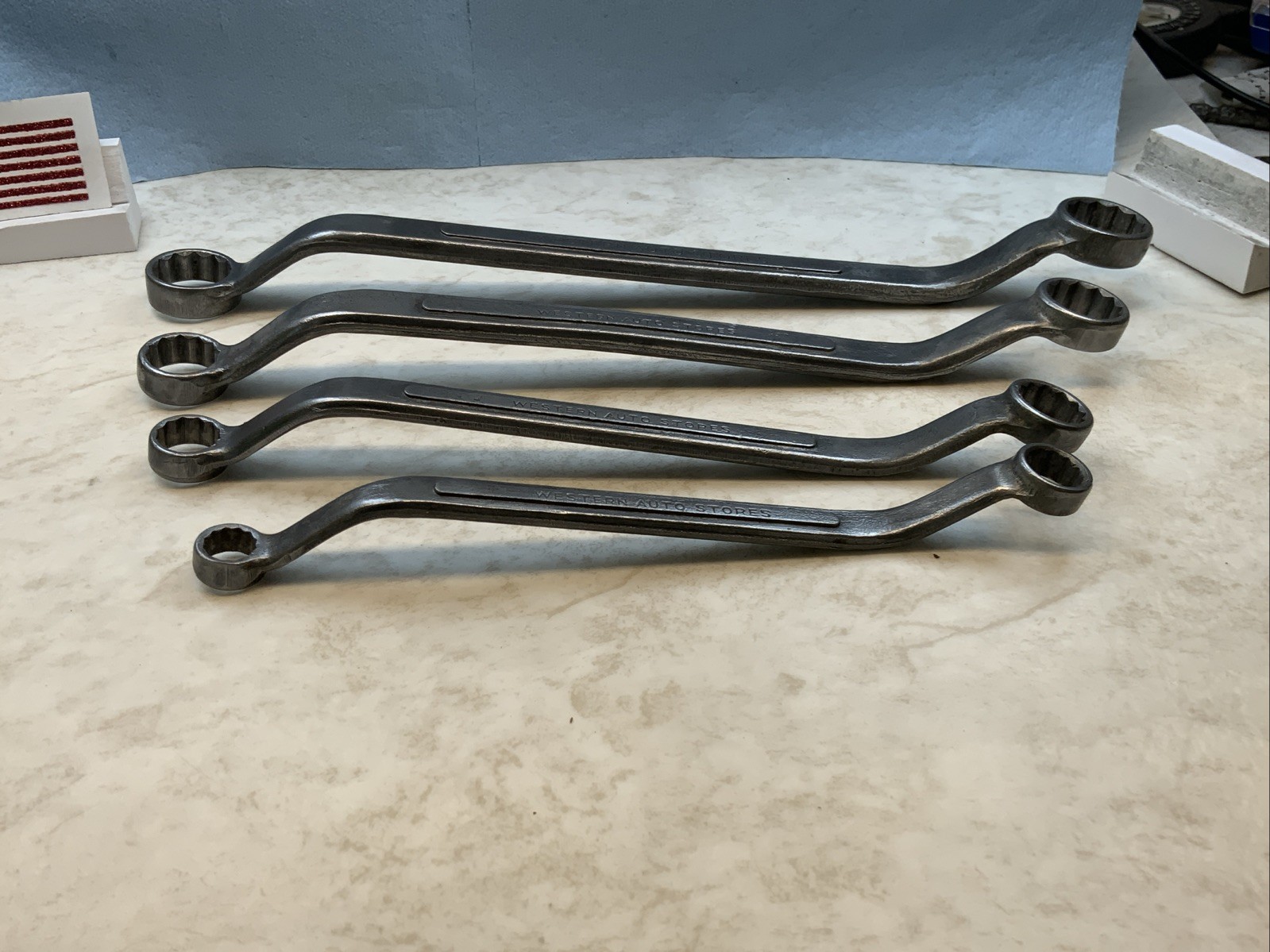 WESTERN AUTO STORES 4pc Offset 12pt SAE Box End Wrenches, USA
