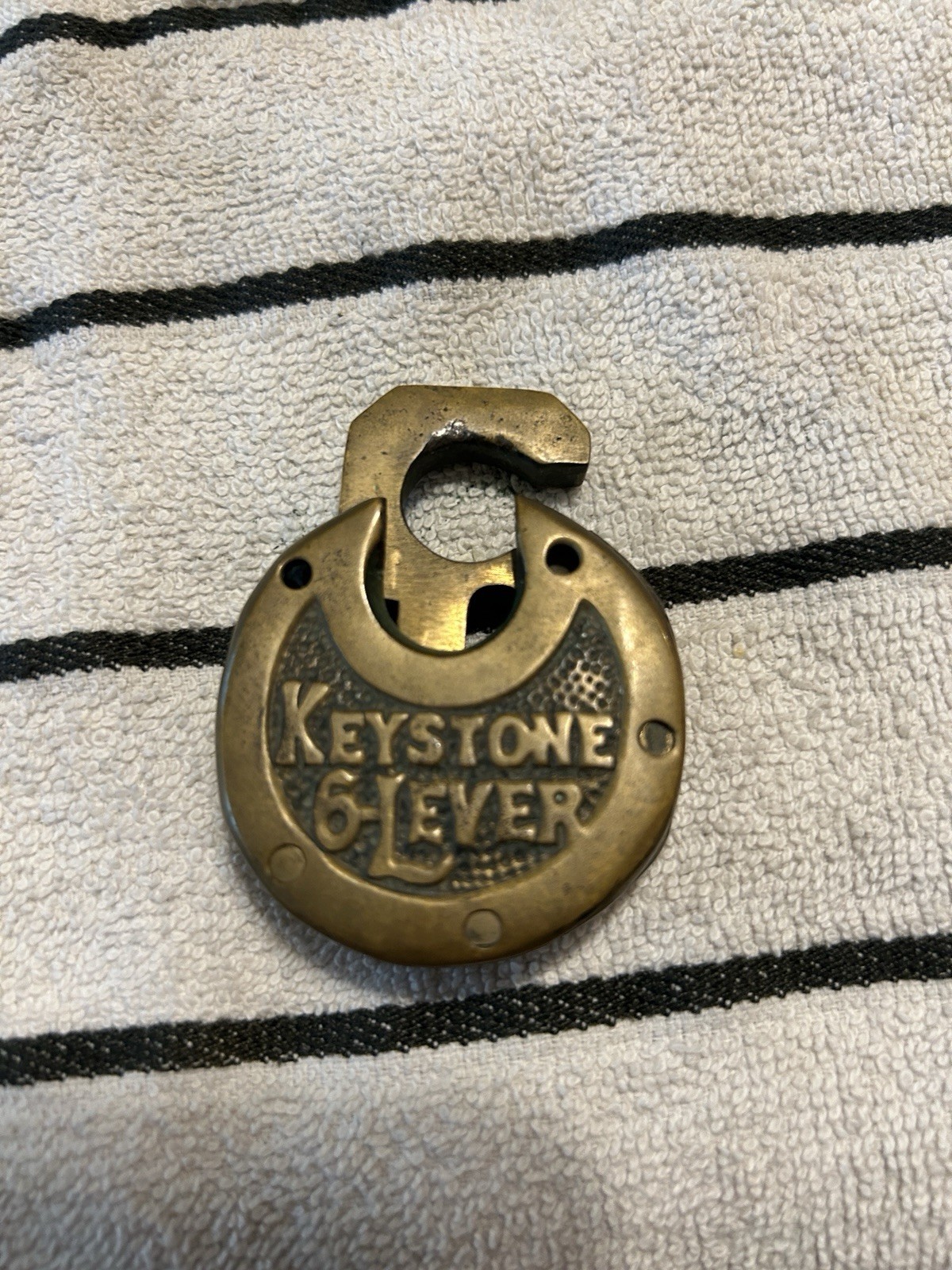 Antique Vintage Brass Miller Champion 6-Lever Push Key Padlock Made USA NO KEY