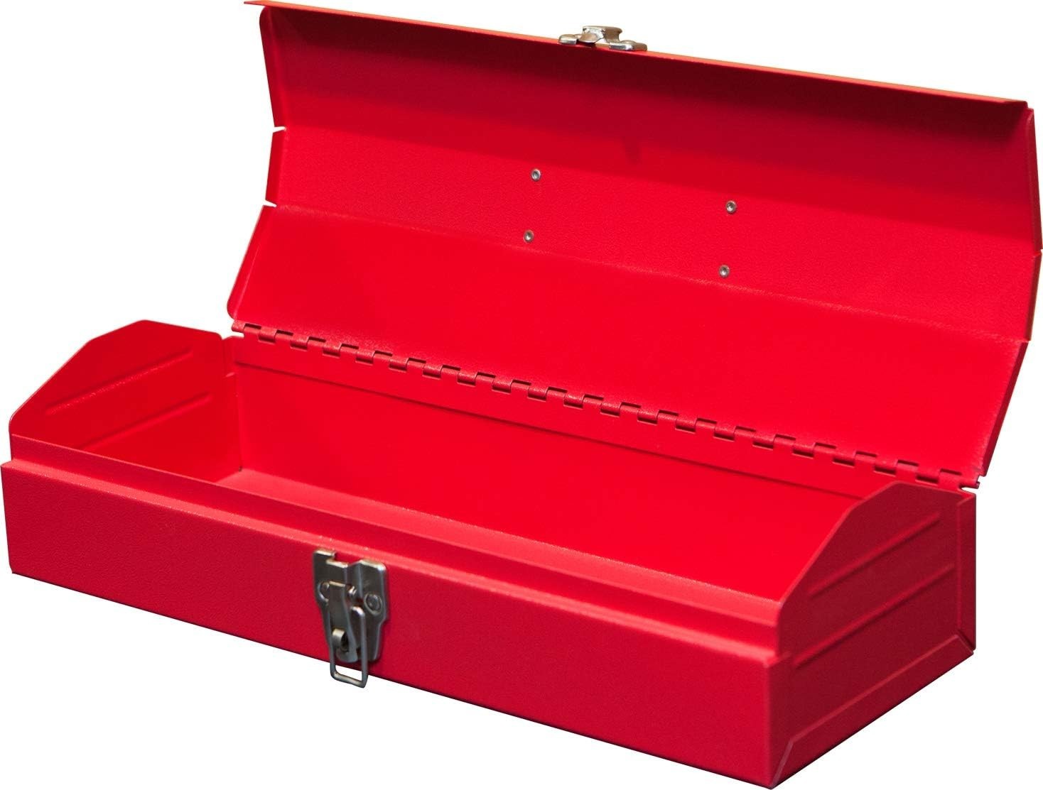 Portable Hip Roof Steel Tool Box – 16-Inch with Grip Handle for Easy Transport